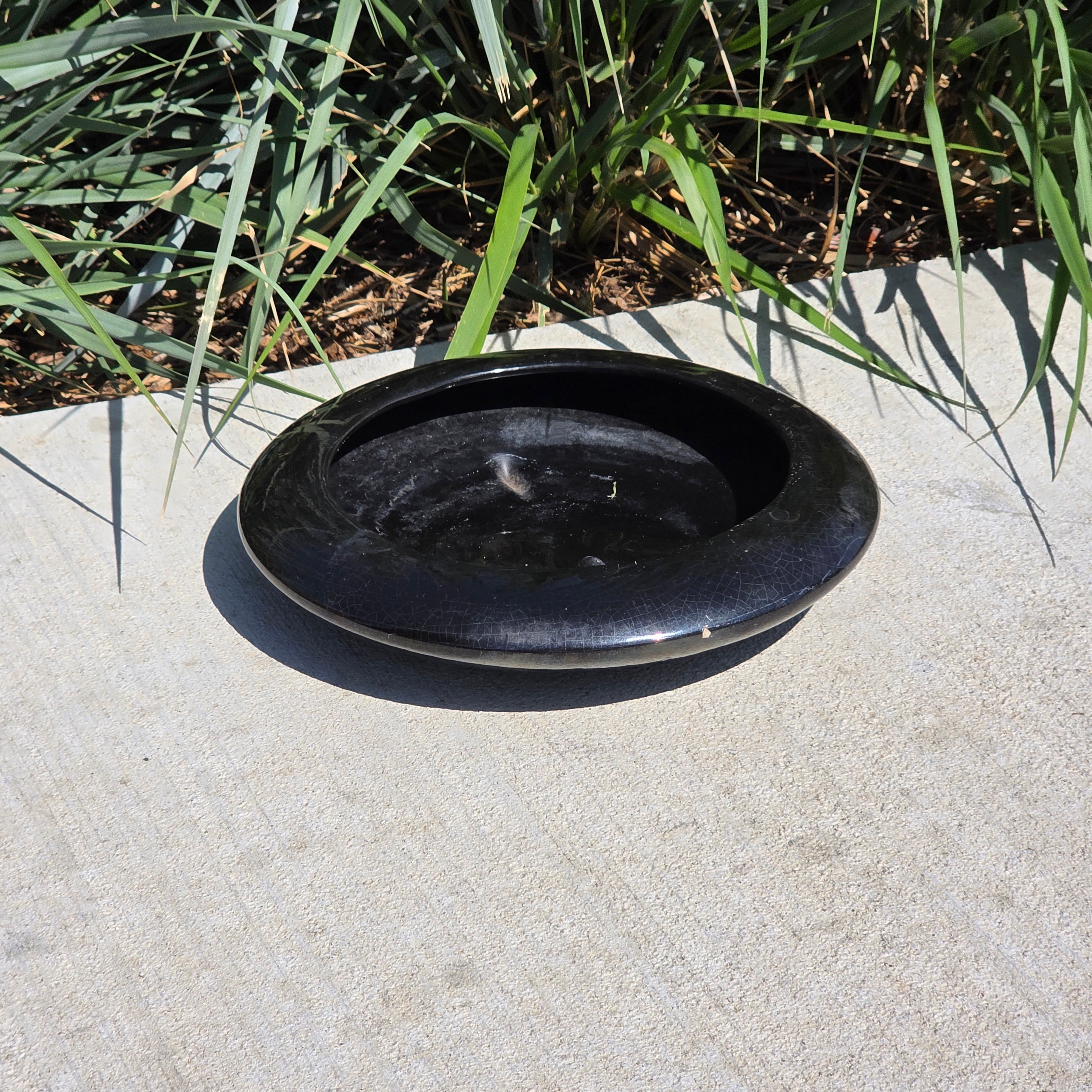 Vintage Mid Century Modern Black Glazed Ikebana Vase Planter Pottery Crazing 12"