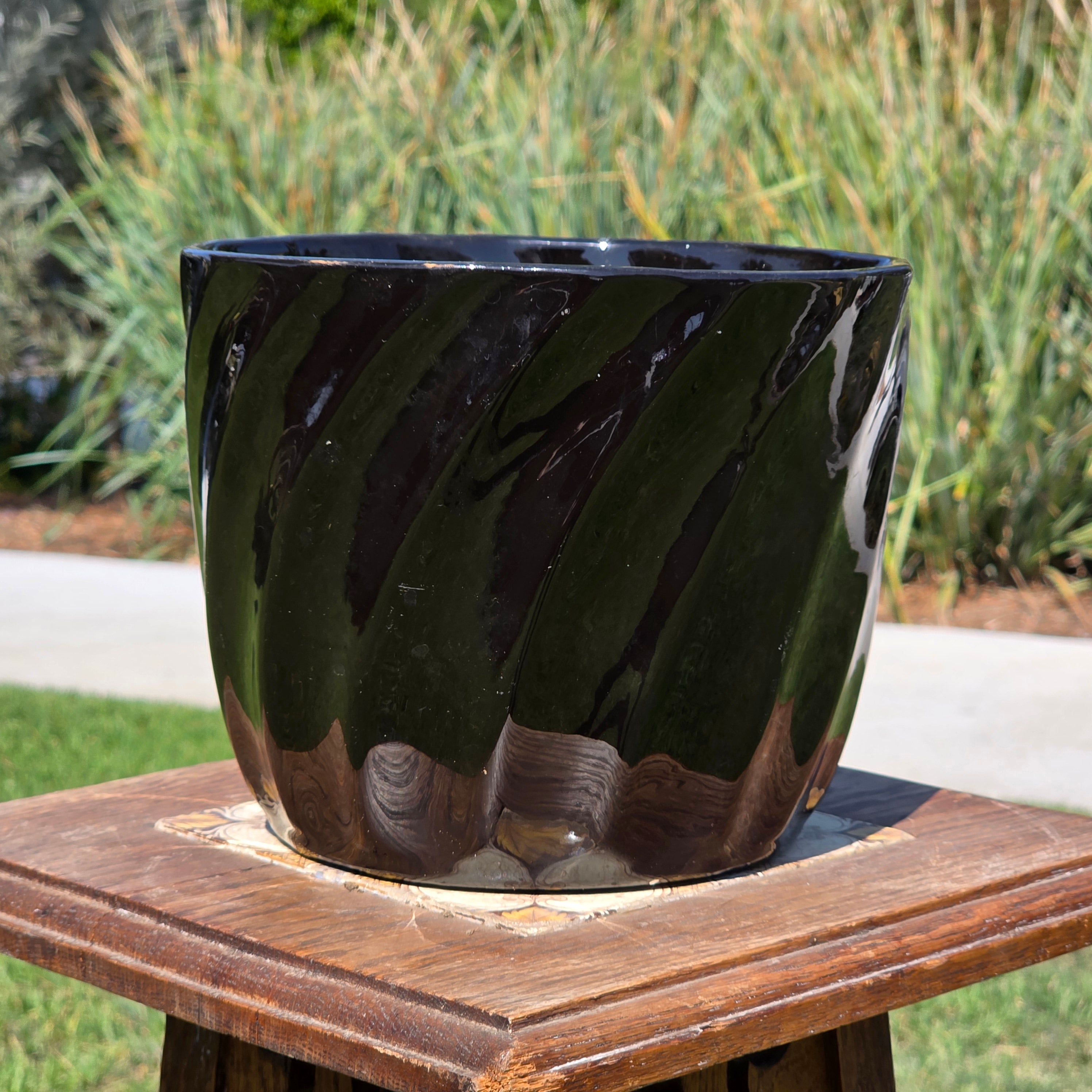 Vintage Keramos Chicago IL USA Black Swirl Planter Mid Century Pottery DS-8
