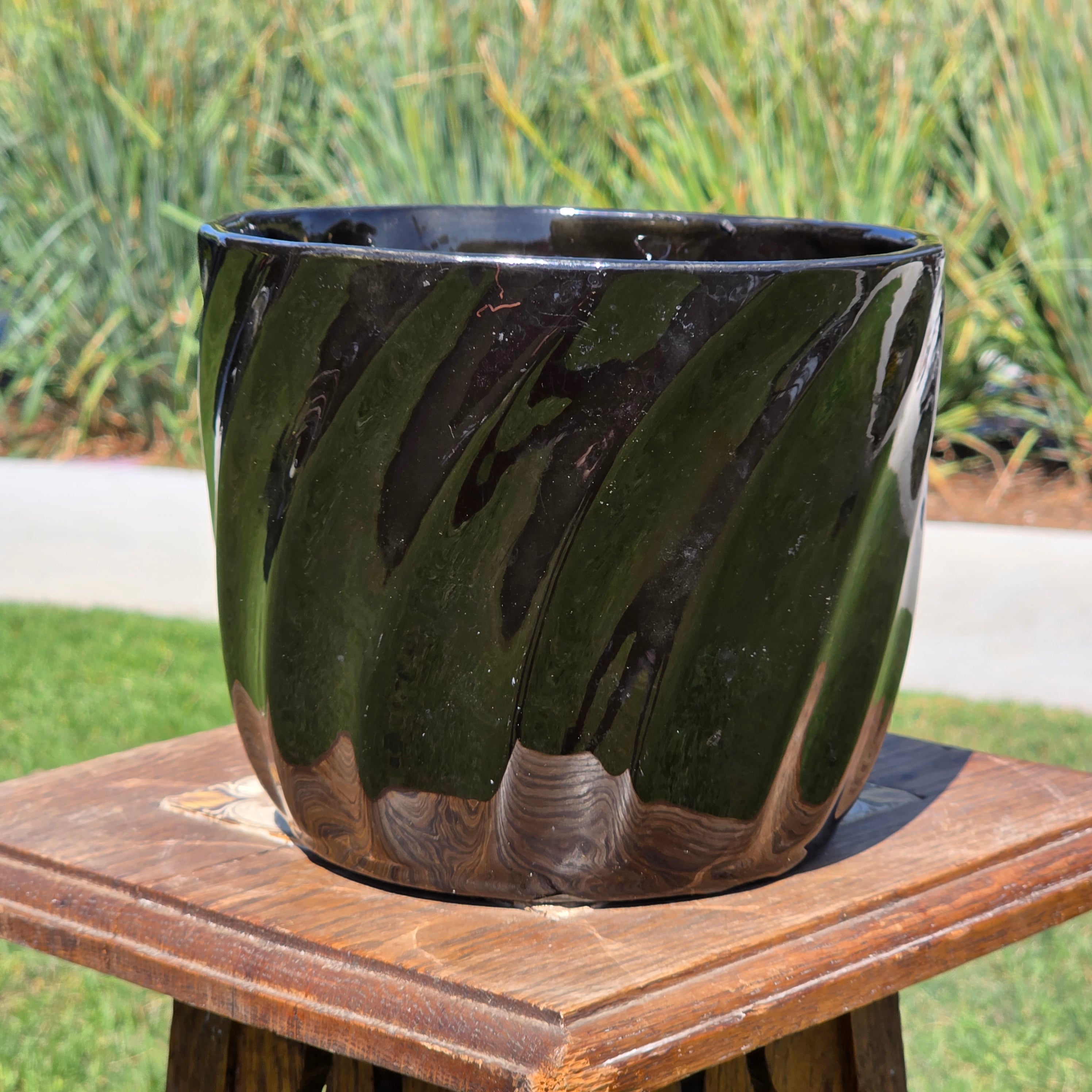 Vintage Keramos Chicago IL USA Black Swirl Planter Mid Century Pottery DS-8