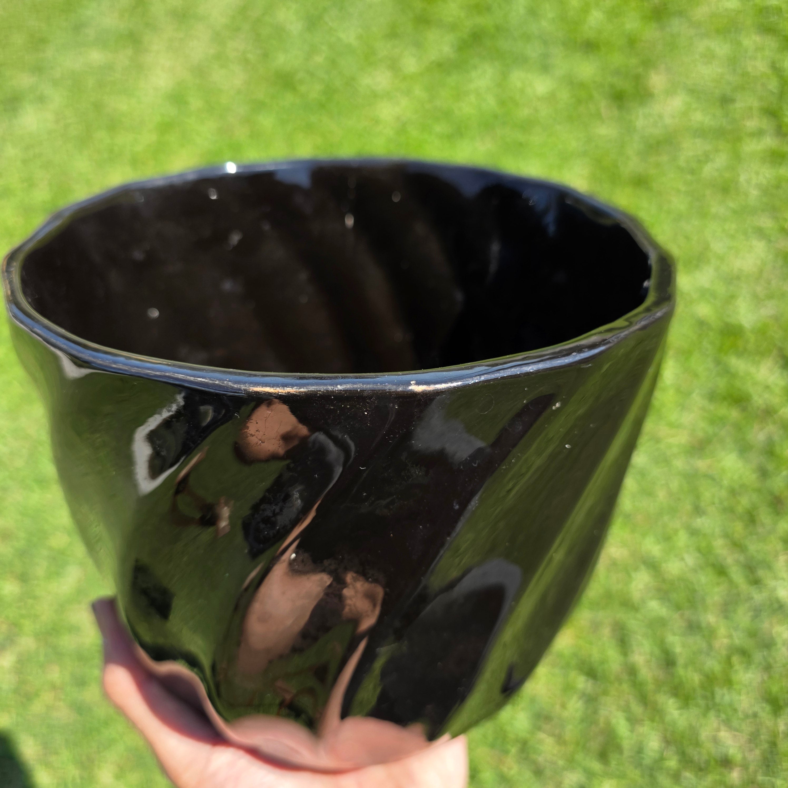Vintage Keramos Chicago IL USA Black Swirl Planter Mid Century Pottery DS-8