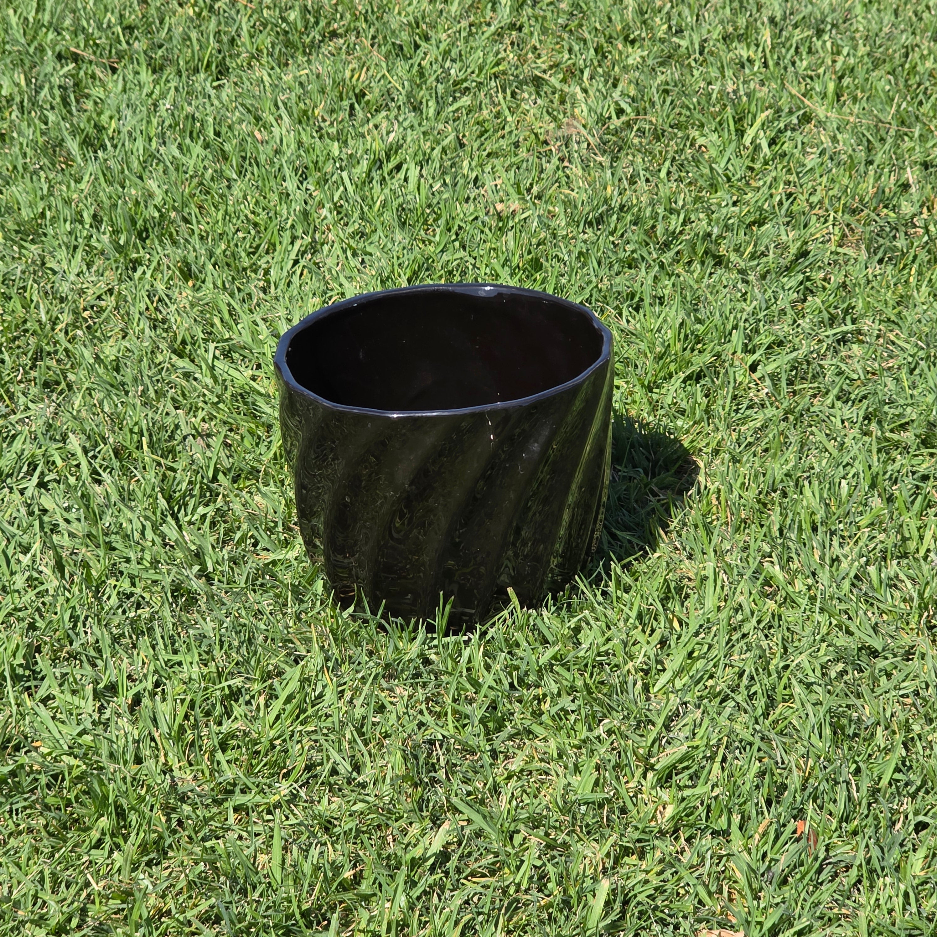 Vintage Keramos Chicago IL USA Black Swirl Planter Mid Century Pottery DS-8