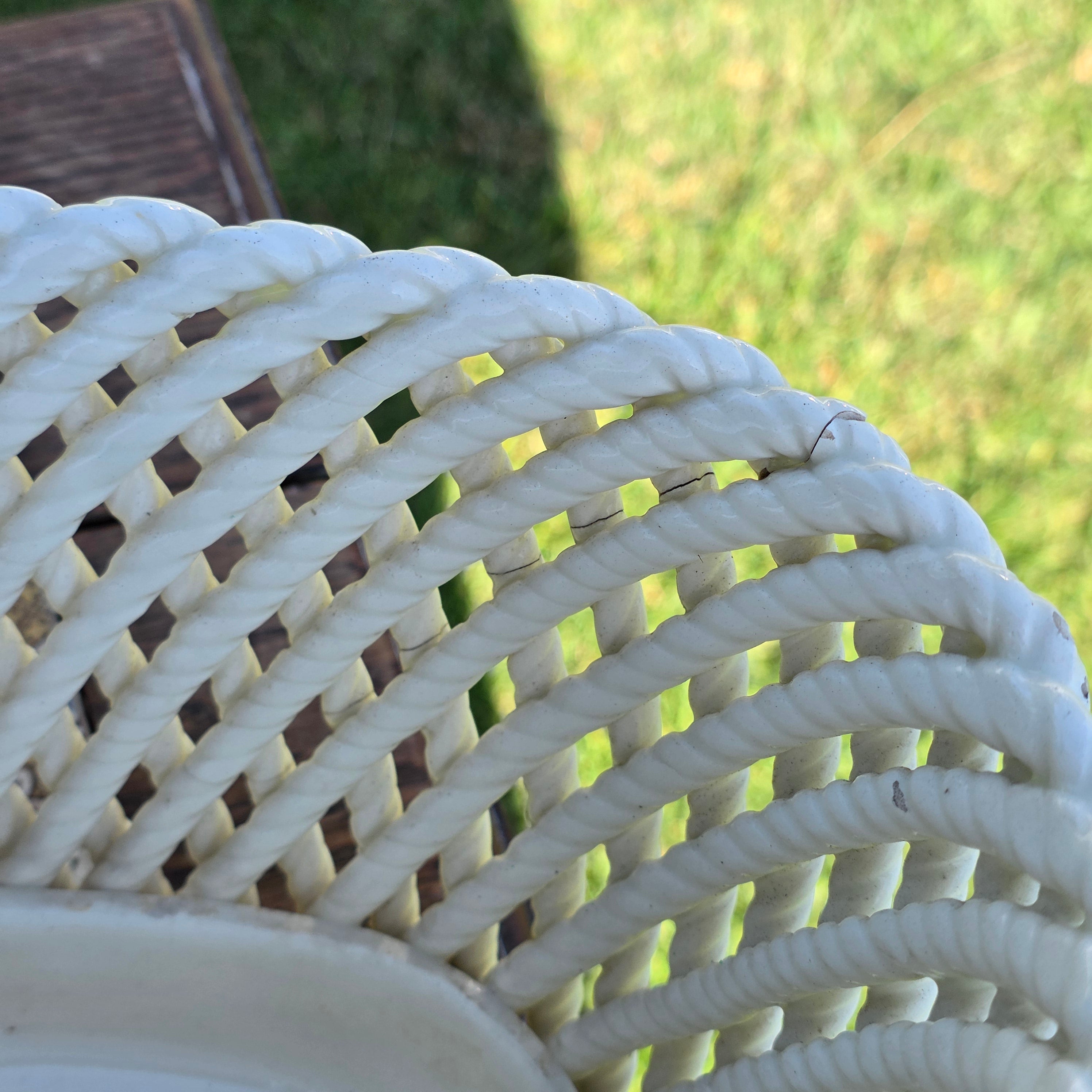 Vintage Spain White Ceramic Woven Basket Planter Large Rectangular Lattice 14"