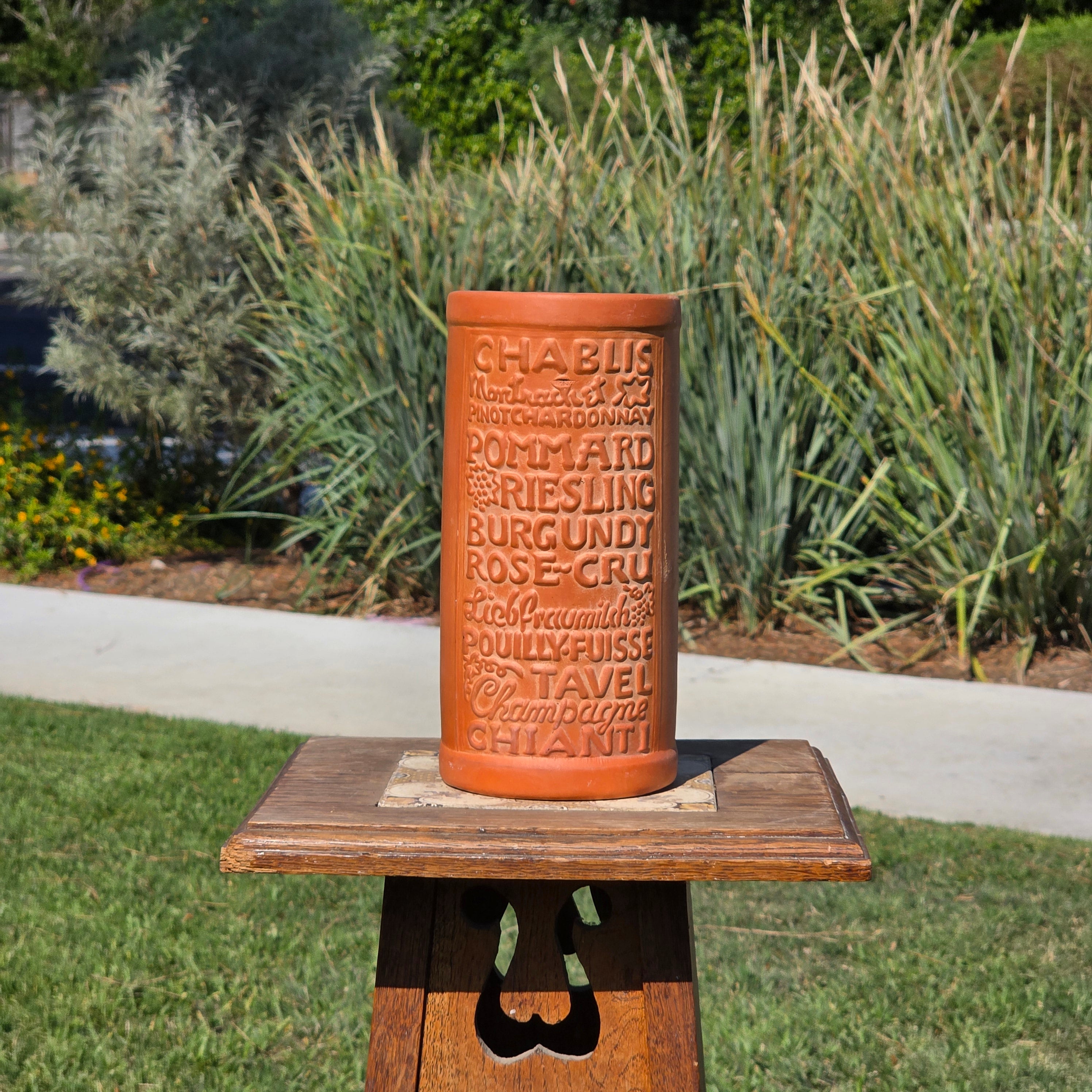 Vintage Terracotta Wine Cooler Planter Embossed Wine Names French Style Kitchen