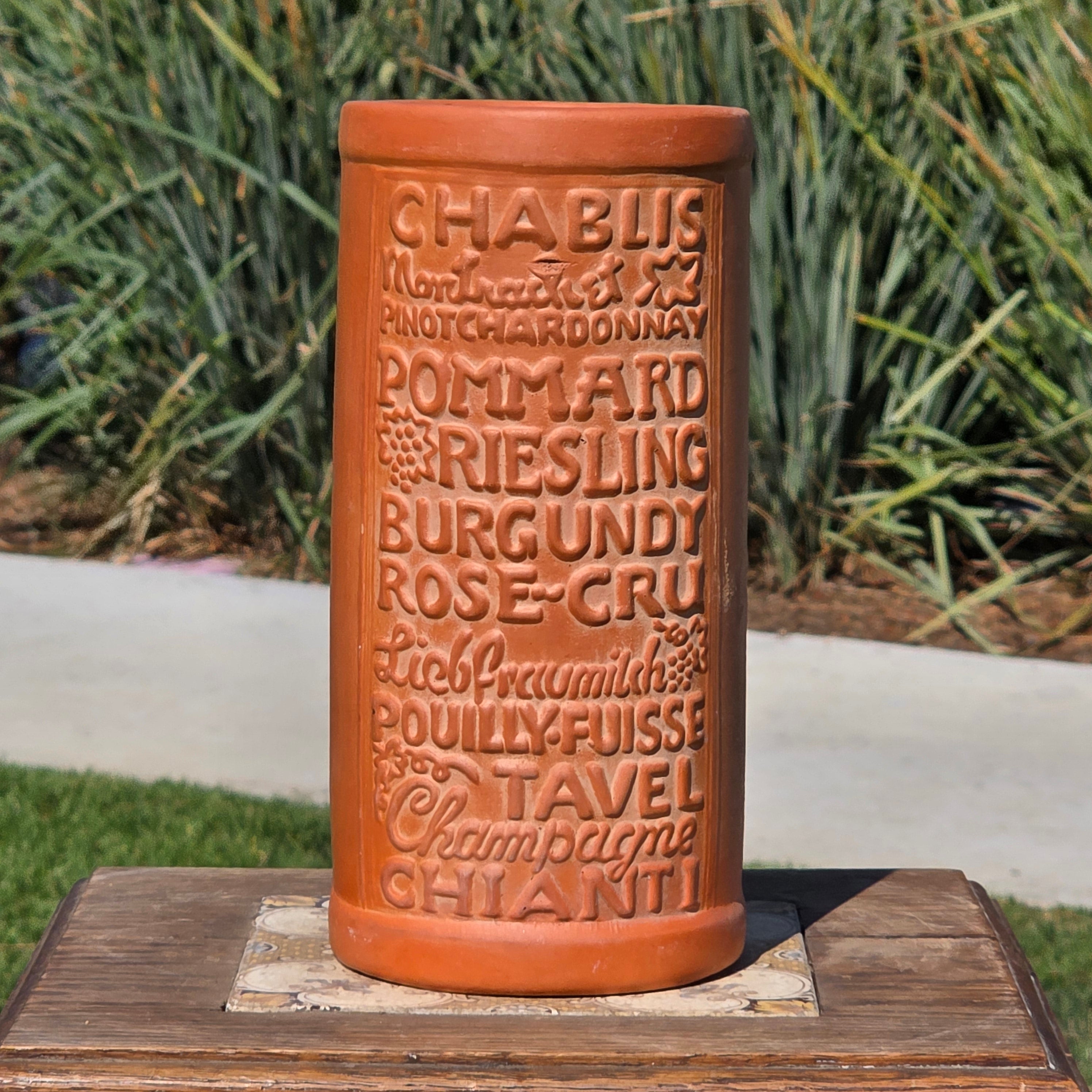 Vintage Terracotta Wine Cooler Planter Embossed Wine Names French Style Kitchen