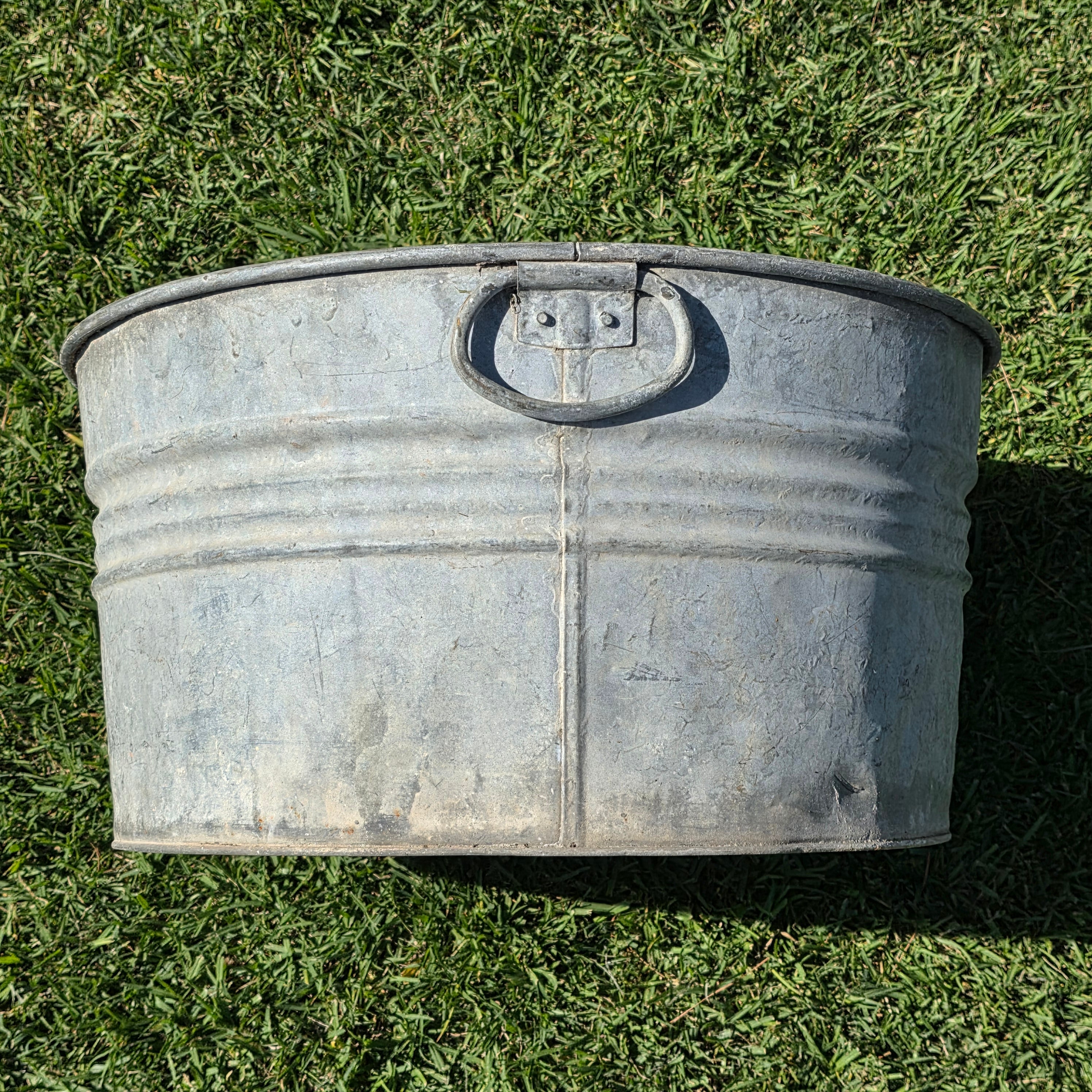 Vintage Galvanized Metal Wash Tub Planter Round Large 20" Herb Garden Rustic Pot