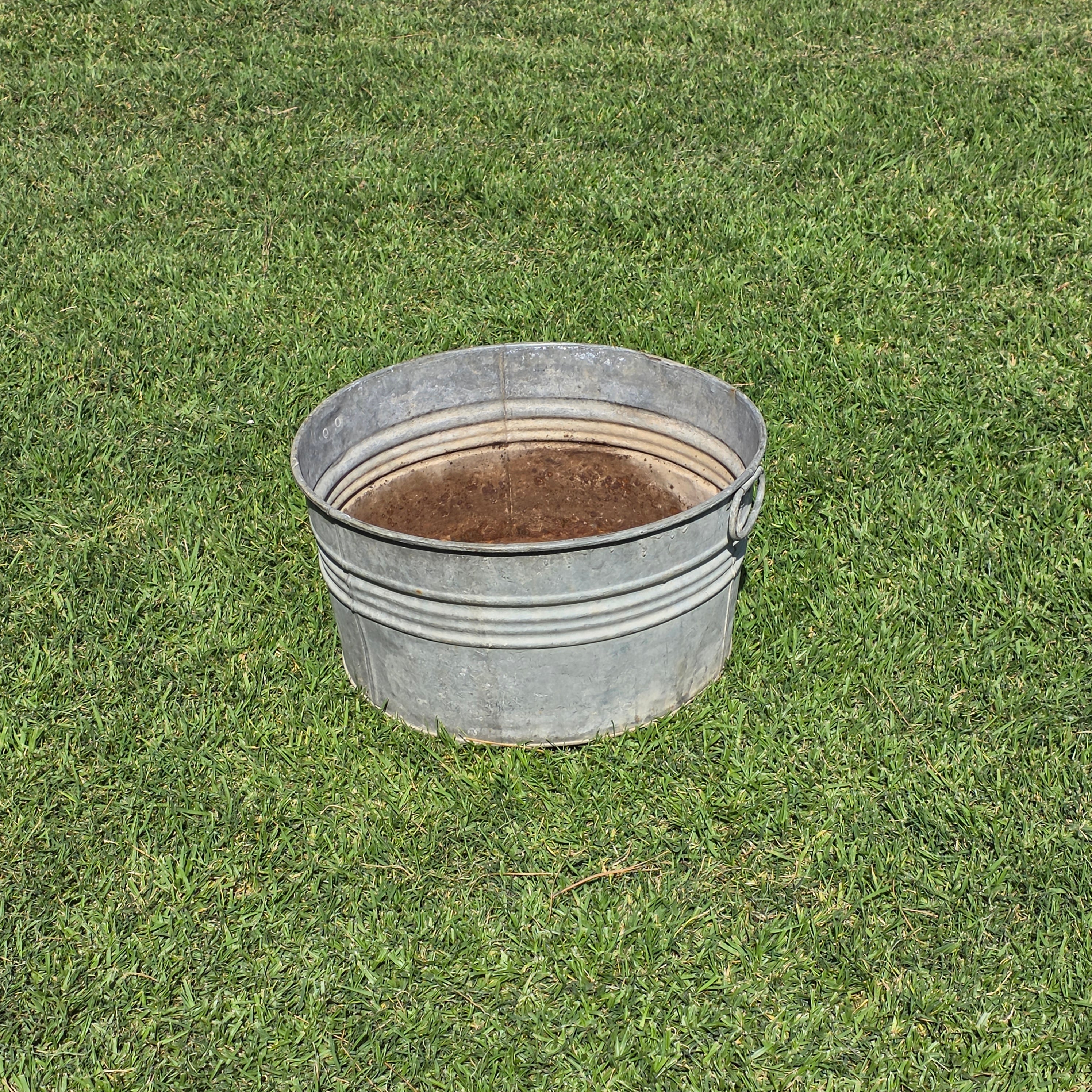 Vintage Galvanized Metal Wash Tub Planter Round Large 20" Herb Garden Rustic Pot