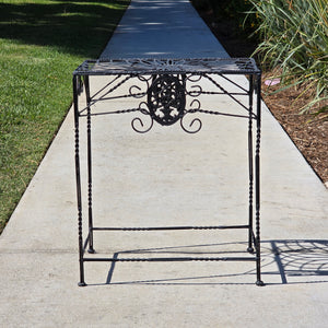 Vintage Grey Steel Plant Stand Shabby Chic Fleur de Lis Style Side Table French