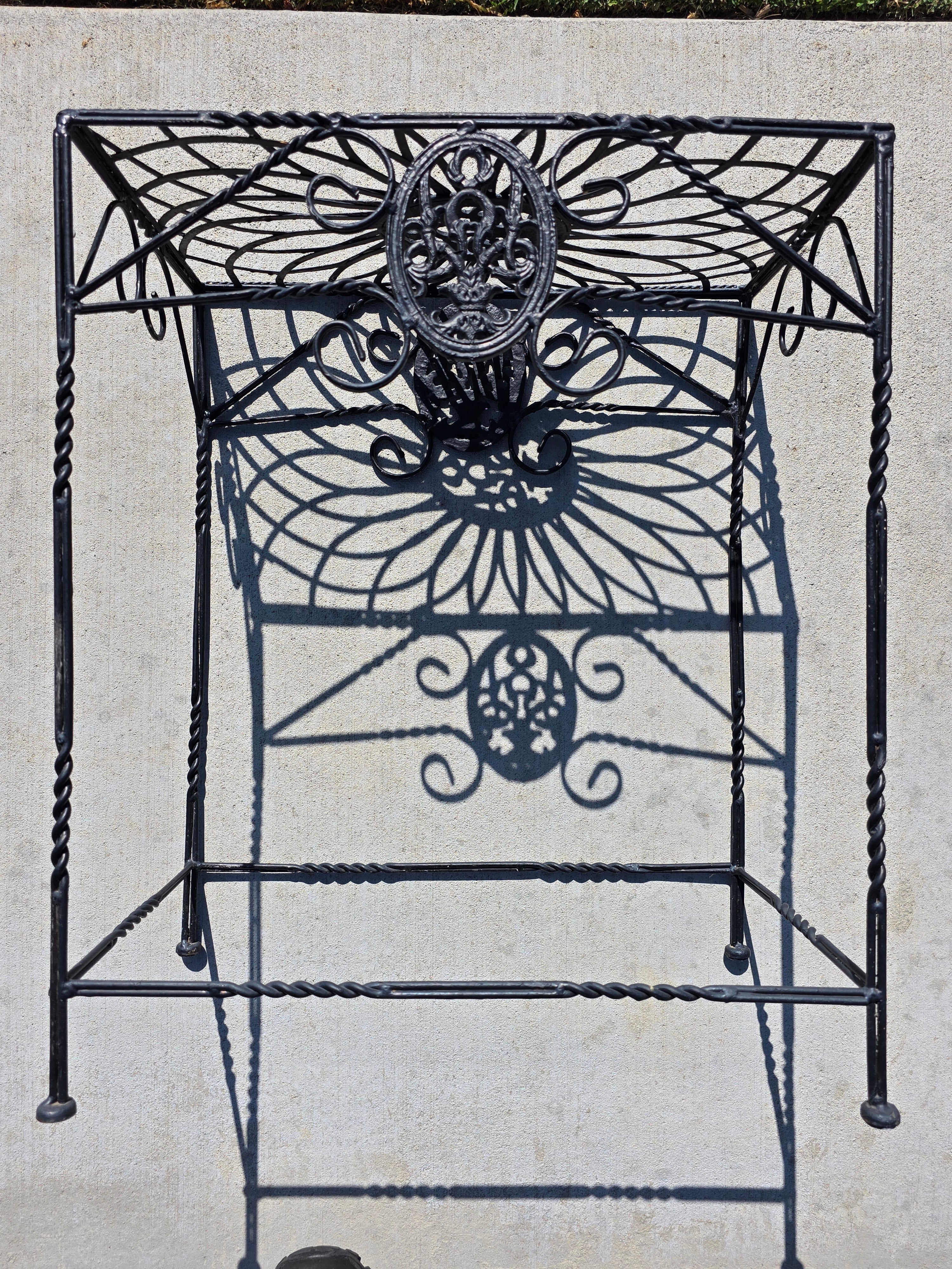 Vintage Grey Steel Plant Stand Shabby Chic Fleur de Lis Style Side Table French