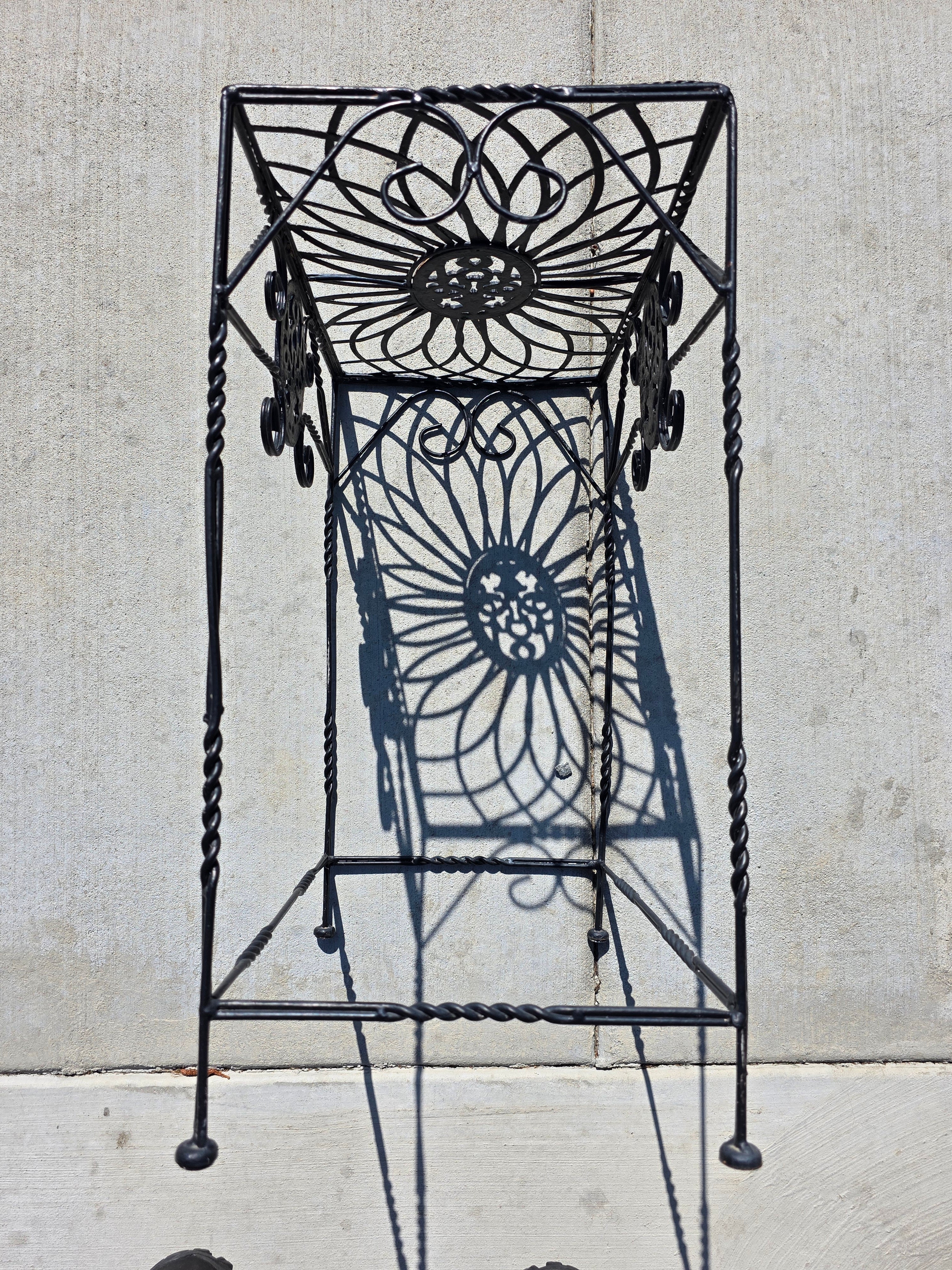 Vintage Grey Steel Plant Stand Shabby Chic Fleur de Lis Style Side Table French