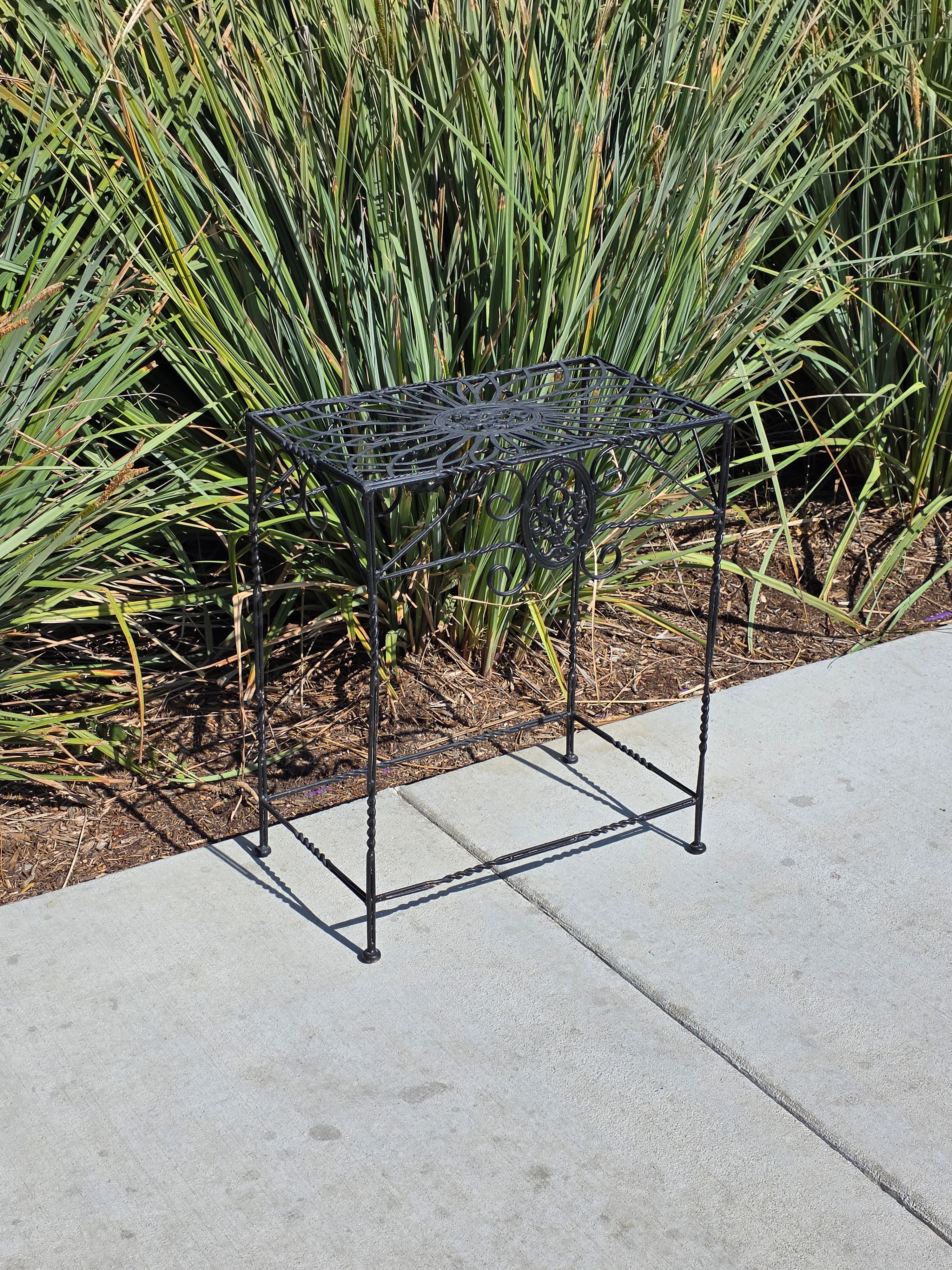 Vintage Grey Steel Plant Stand Shabby Chic Fleur de Lis Style Side Table French