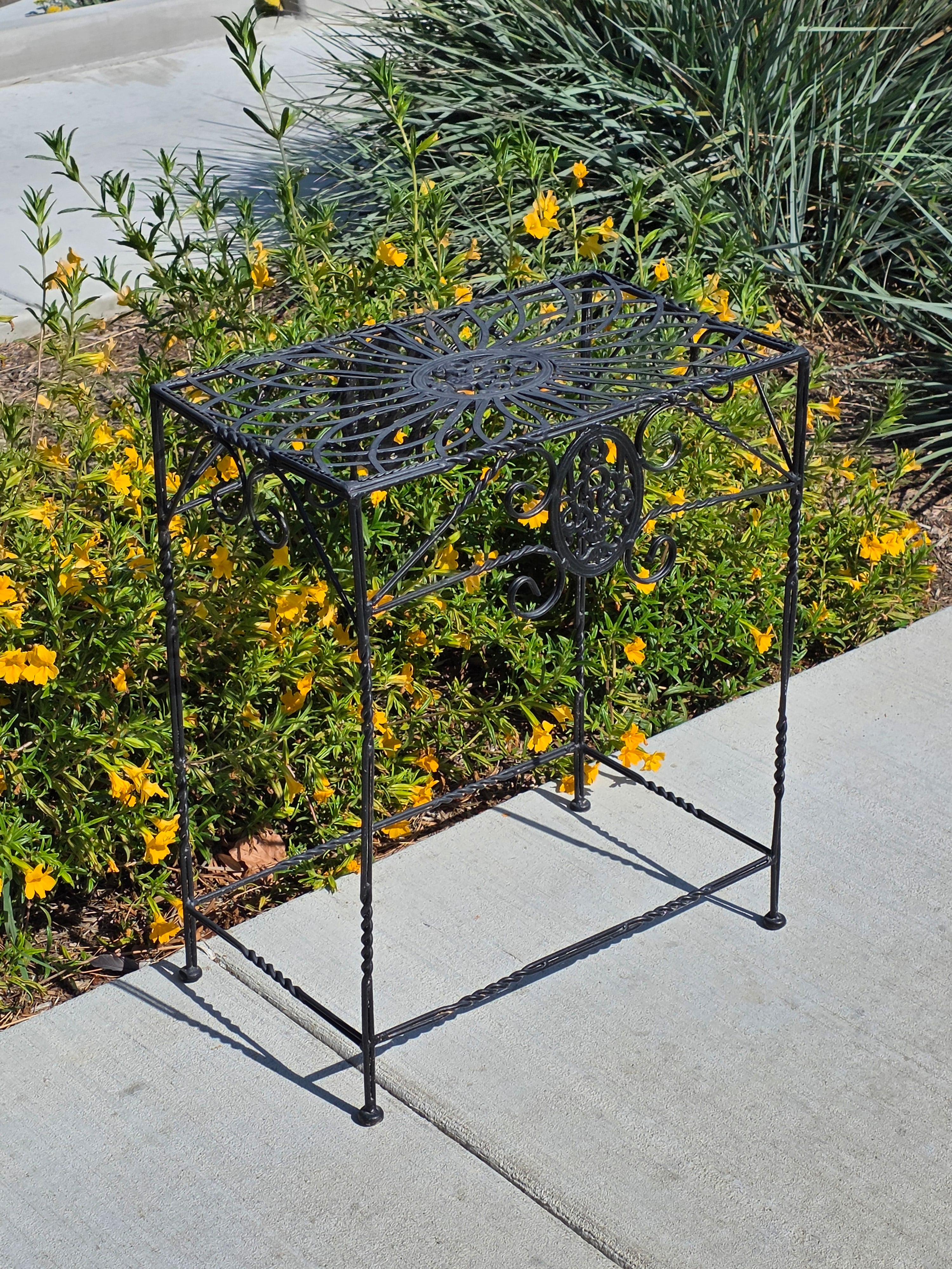 Vintage Grey Steel Plant Stand Shabby Chic Fleur de Lis Style Side Table French