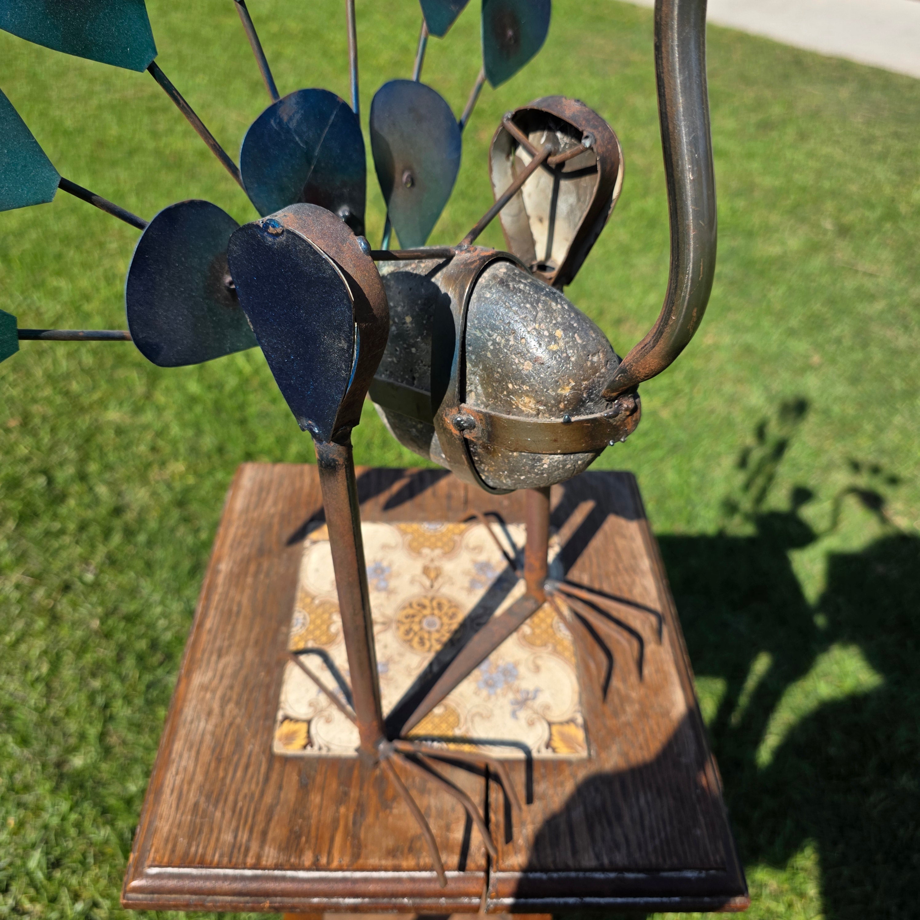 Vintage Grey Steel Plant Stand Shabby Chic Fleur de Lis Style Side Table French