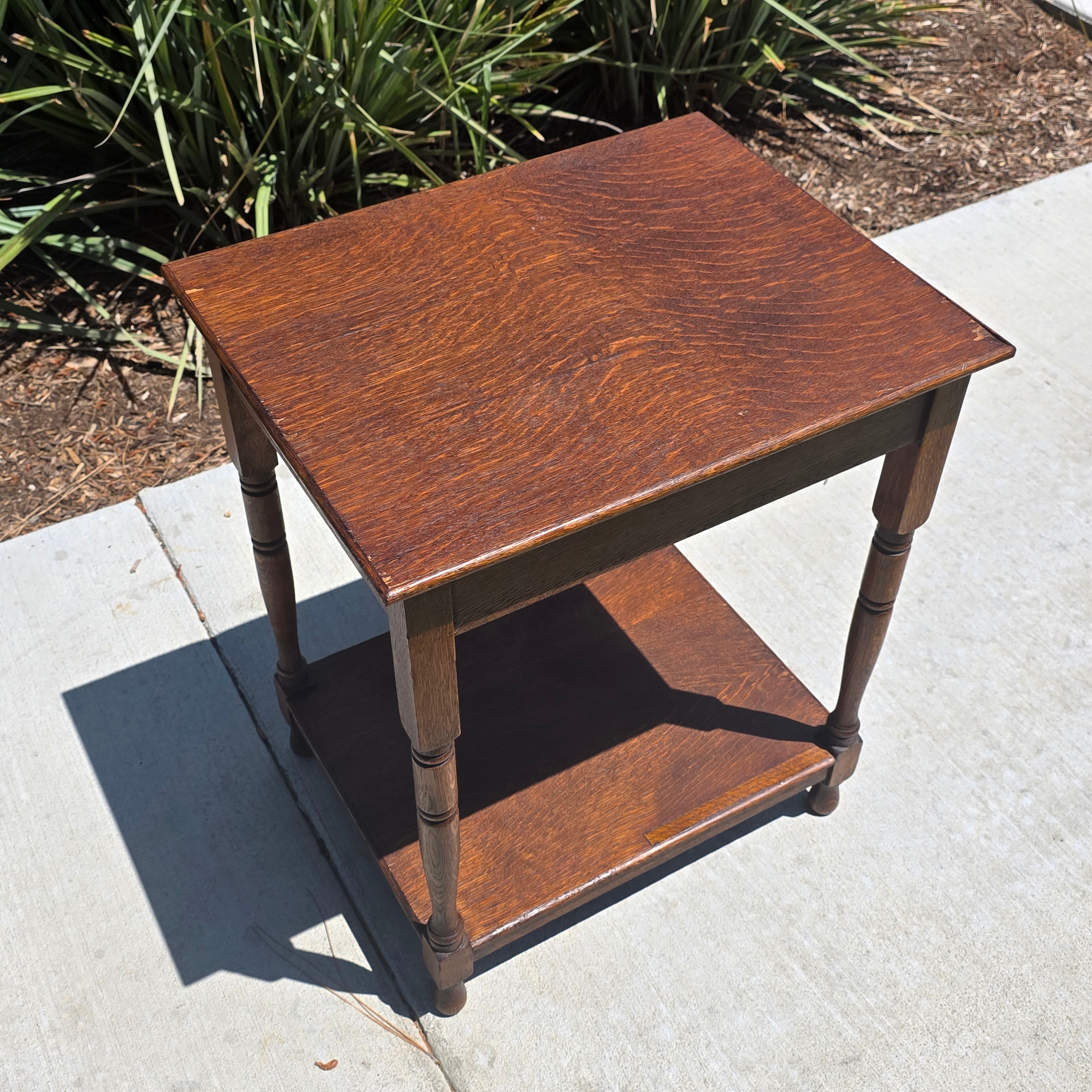Authentic 1910 English Edwardian Side Table Tiger Oak No Screws Hand-Crafted