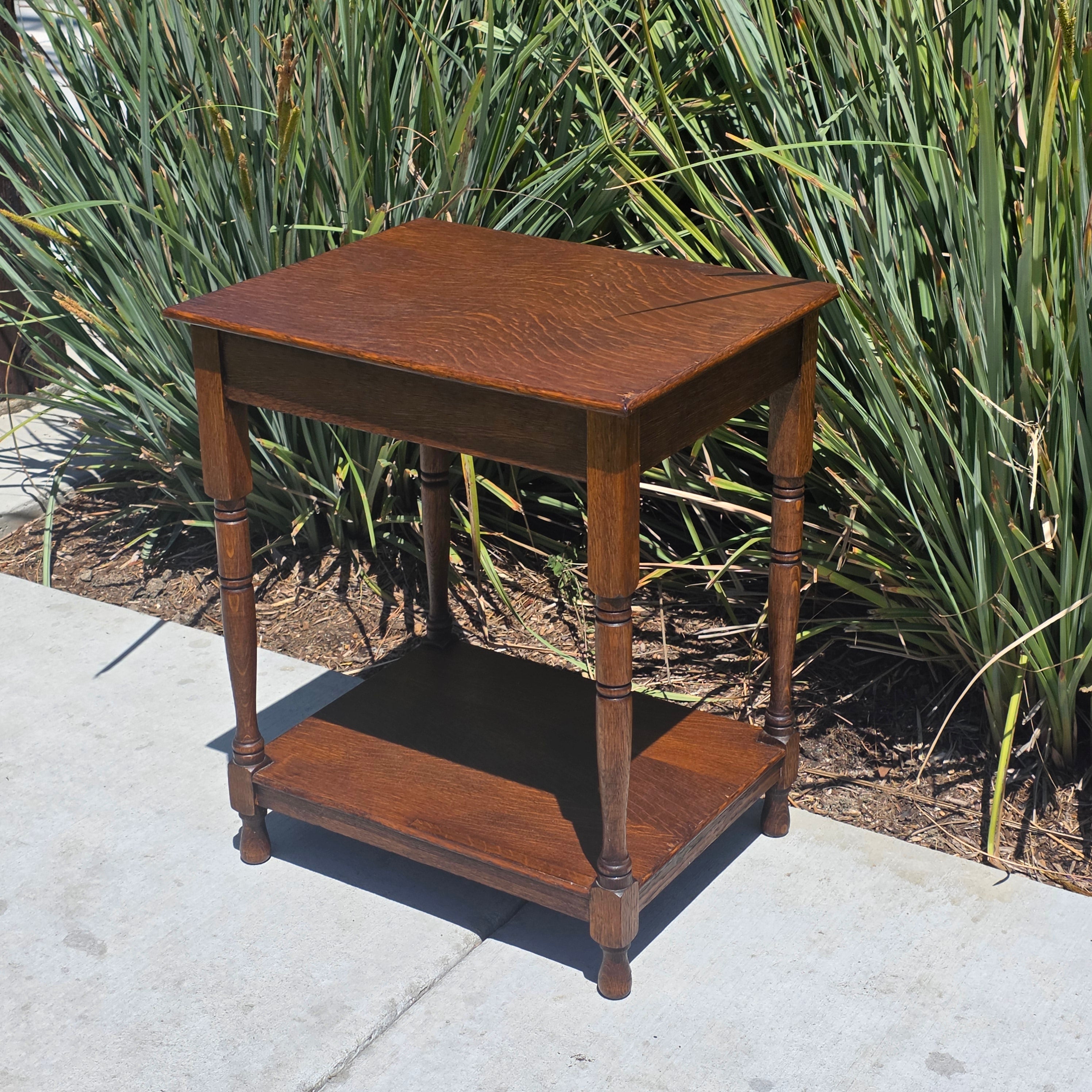 Authentic 1910 English Edwardian Side Table Tiger Oak No Screws Hand-Crafted