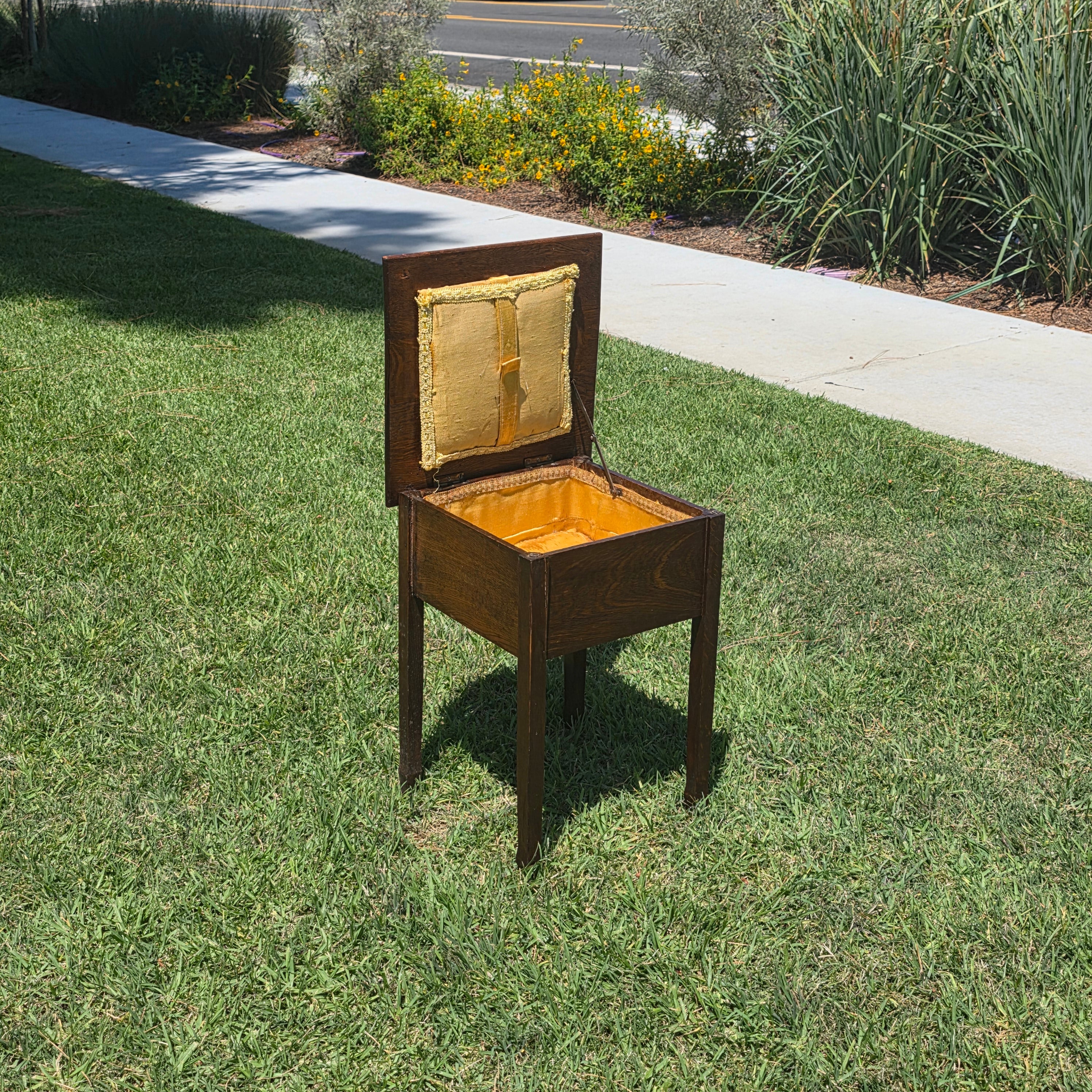 Antique Late Victorian Sewing Box Table 1890s English Tiger Oak Work Box Storage
