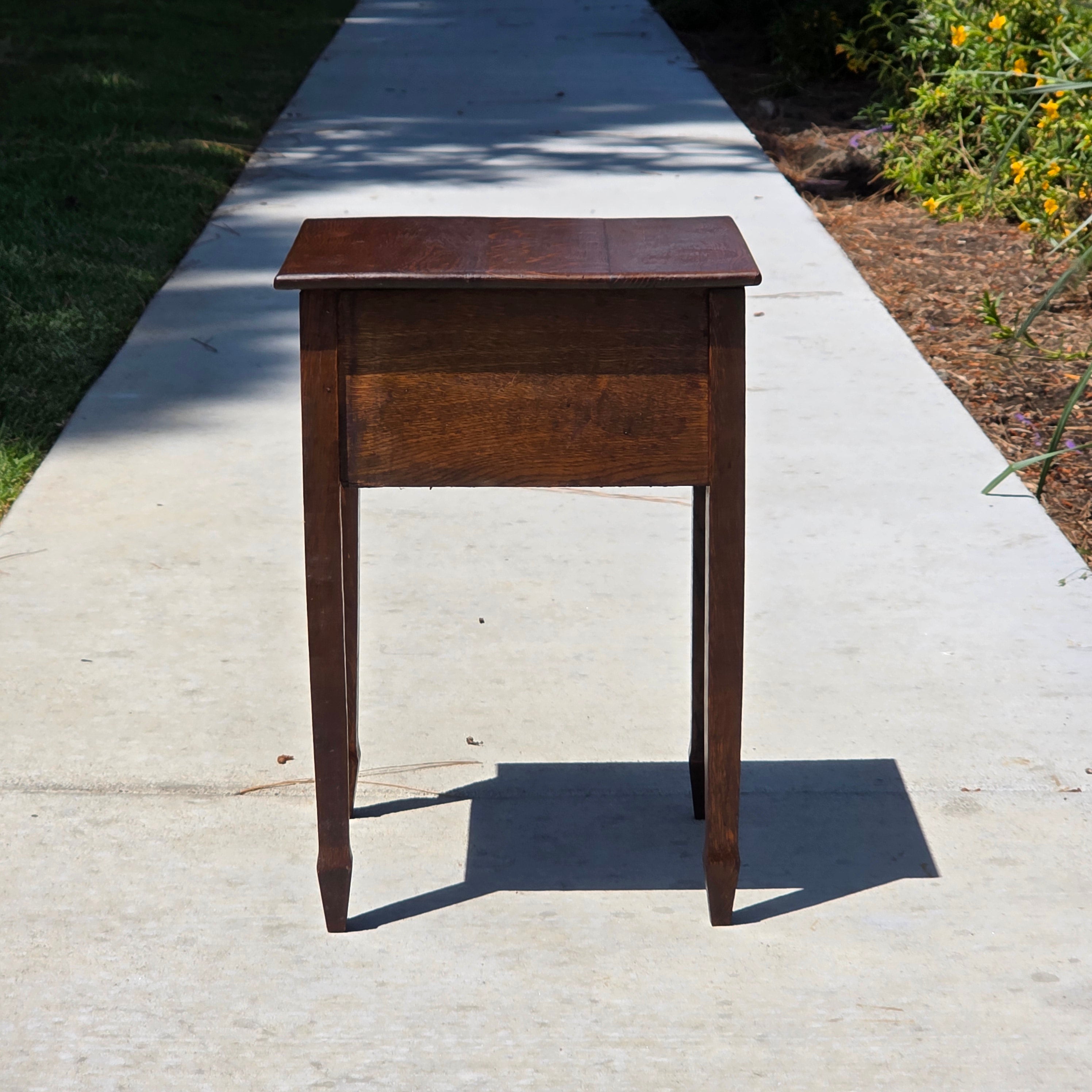 Antique Late Victorian Sewing Box Table 1890s English Tiger Oak Work Box Storage