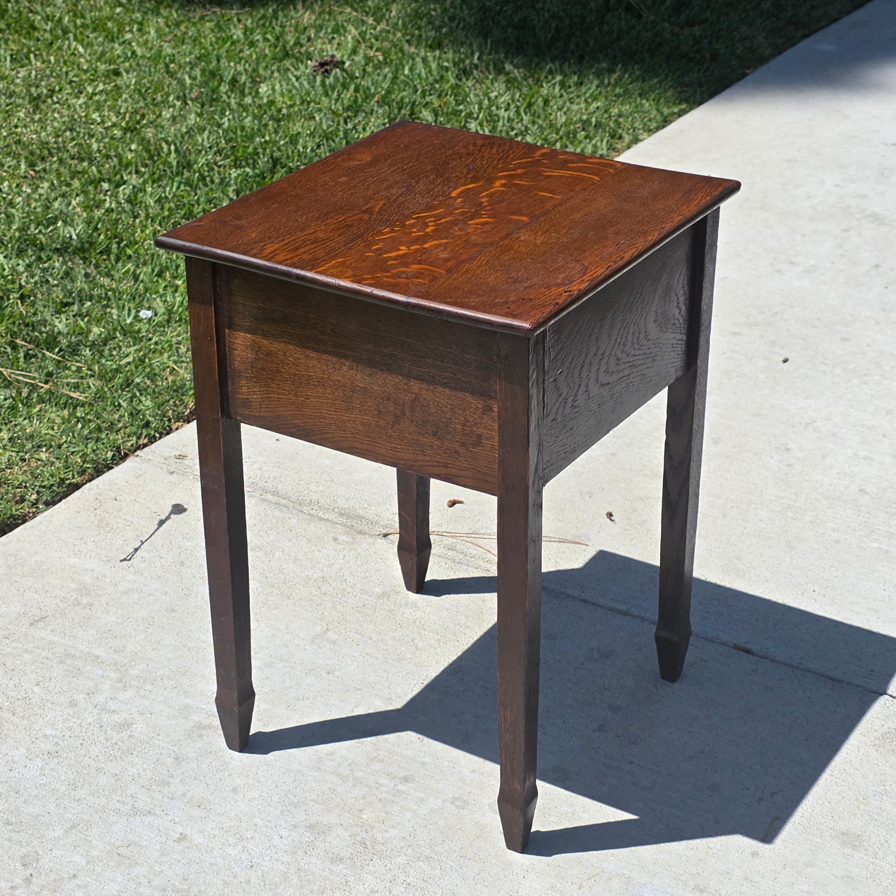 Antique Late Victorian Sewing Box Table 1890s English Tiger Oak Work Box Storage