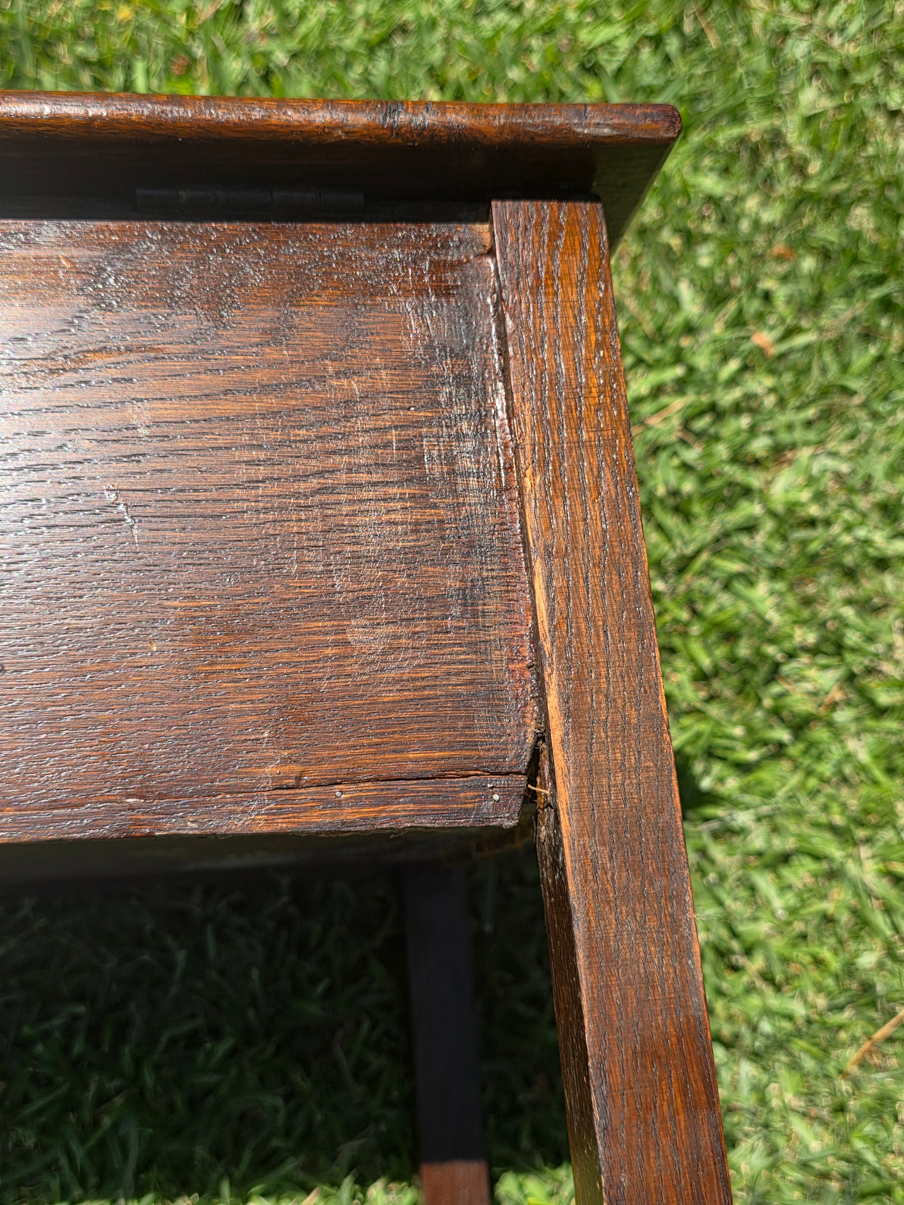 Antique Late Victorian Sewing Box Table 1890s English Tiger Oak Work Box Storage