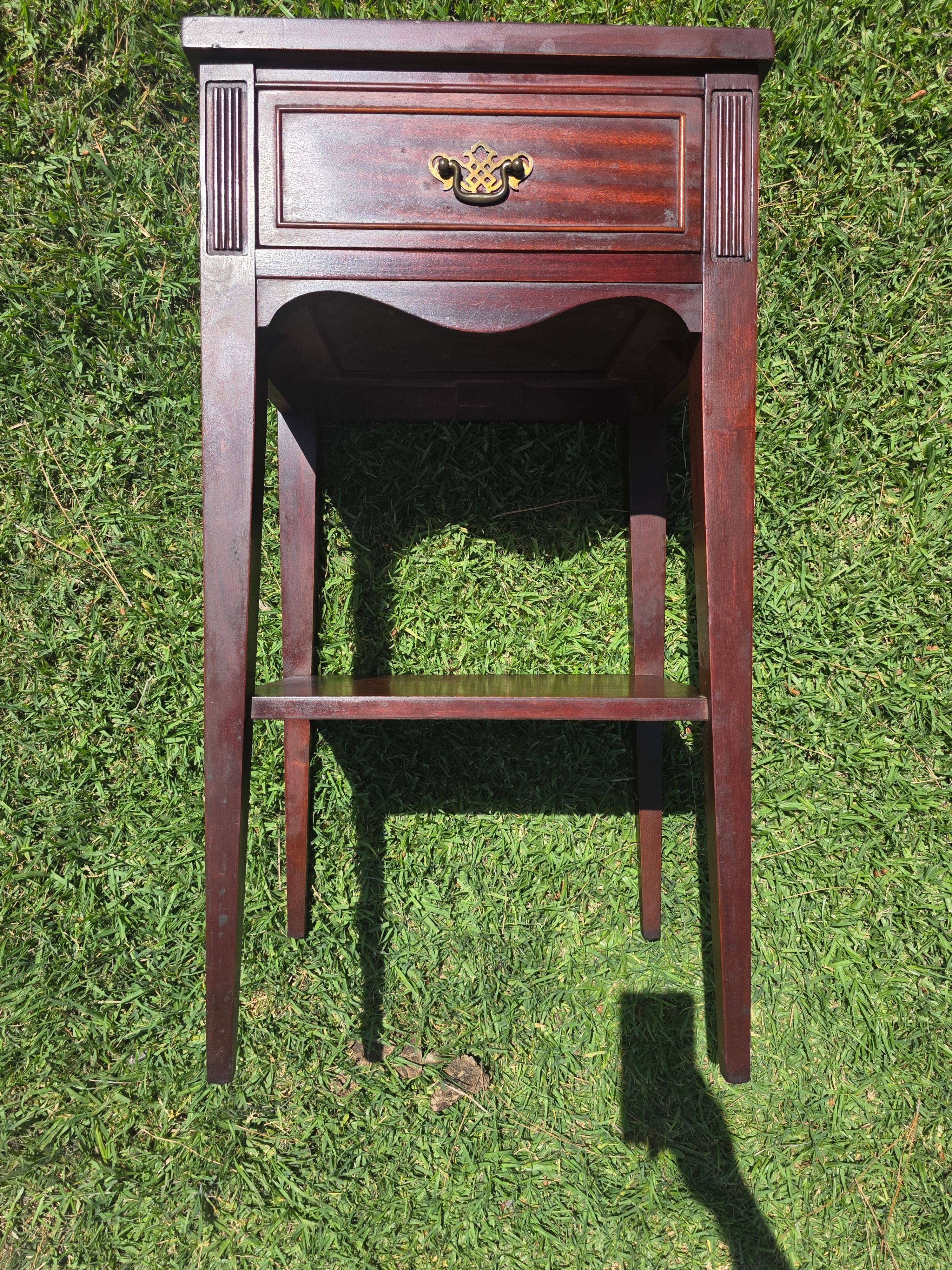 Antique Federal Style Mahogany Side Table Nightstand Tapered Legs Drawer 29"H