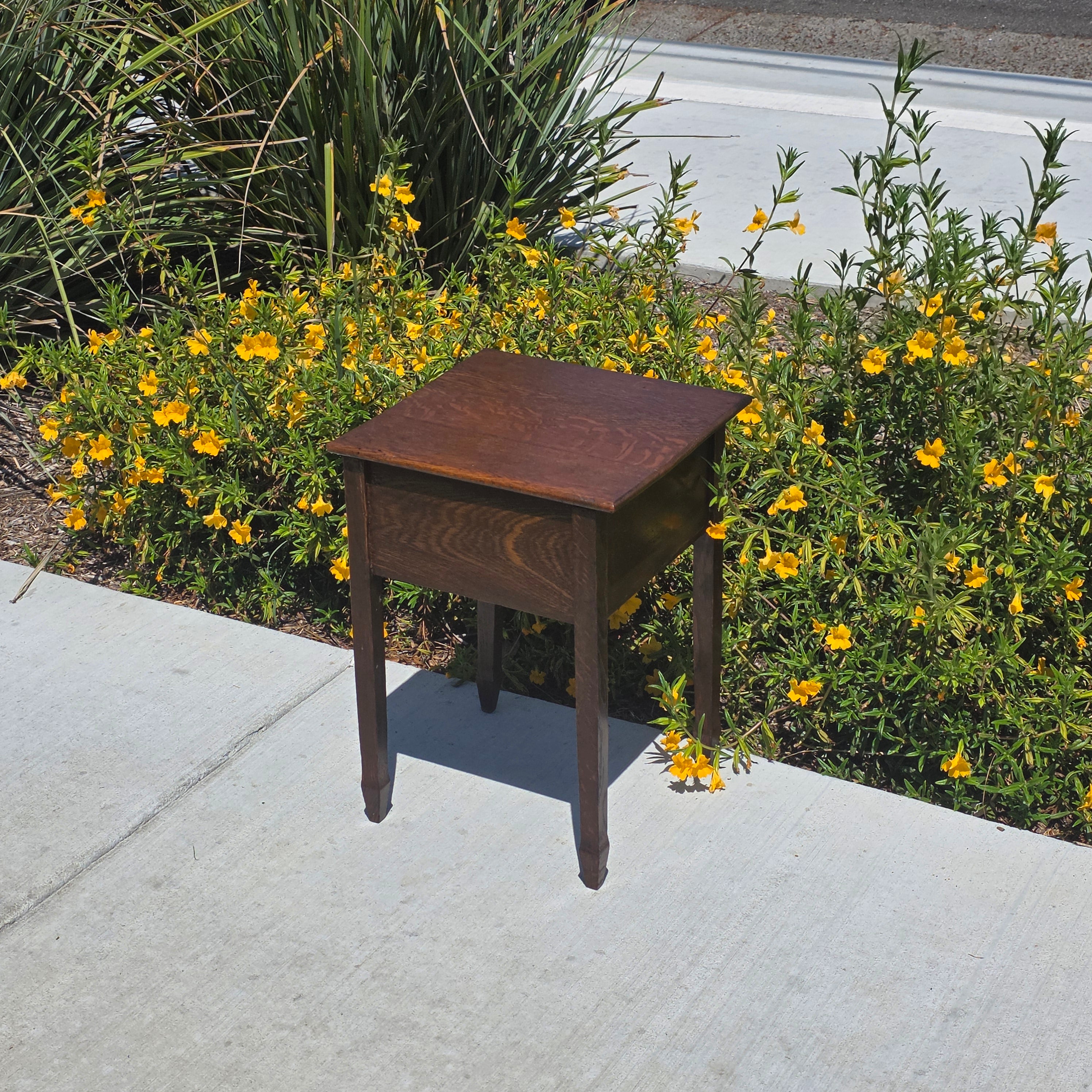 Antique Late Victorian Sewing Box Table 1890s English Tiger Oak Work Box Storage