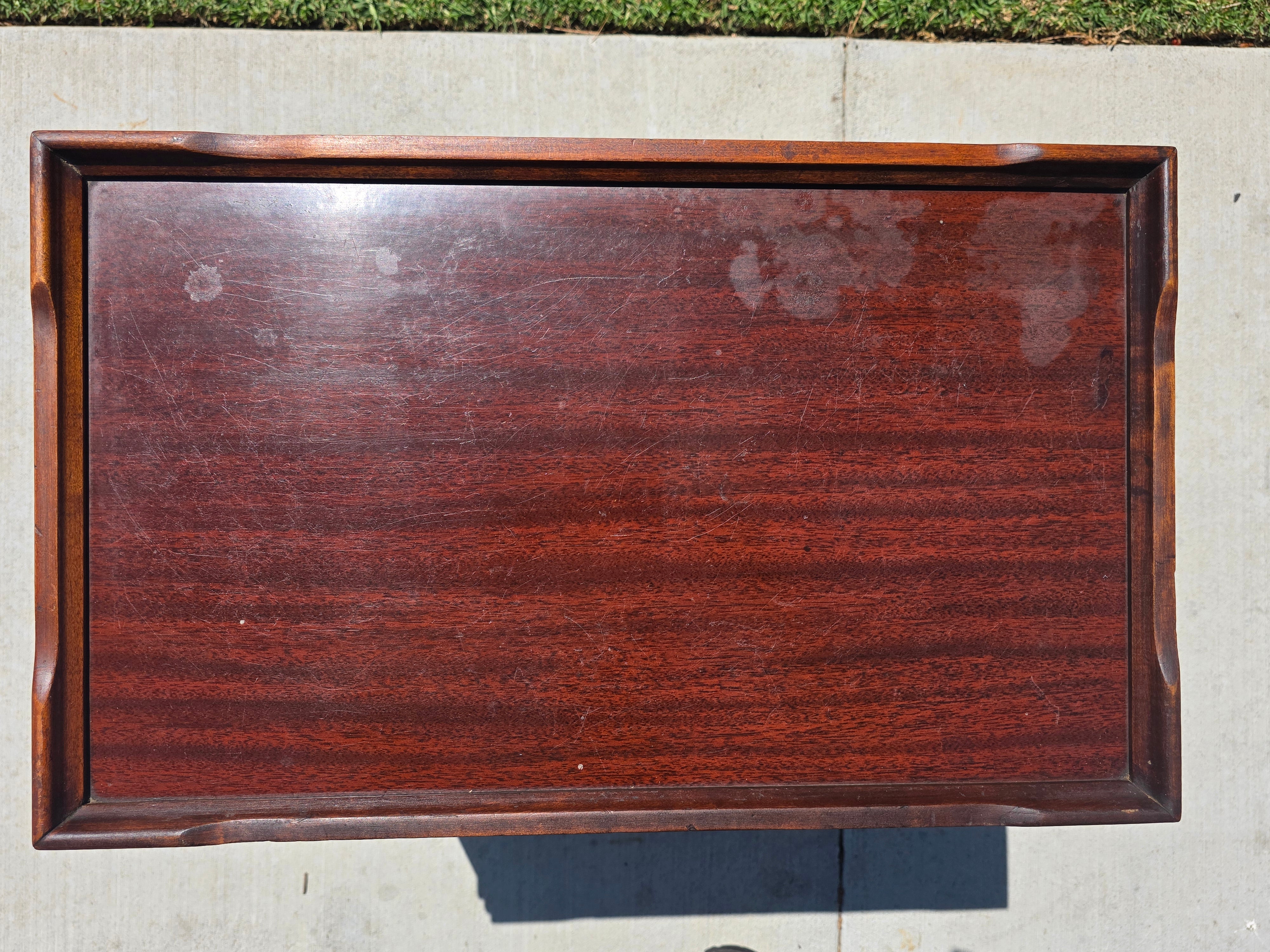 Vintage Mahogany 2-Tier Side Table Nightstand Tray Top Teacart Knockdown Brown