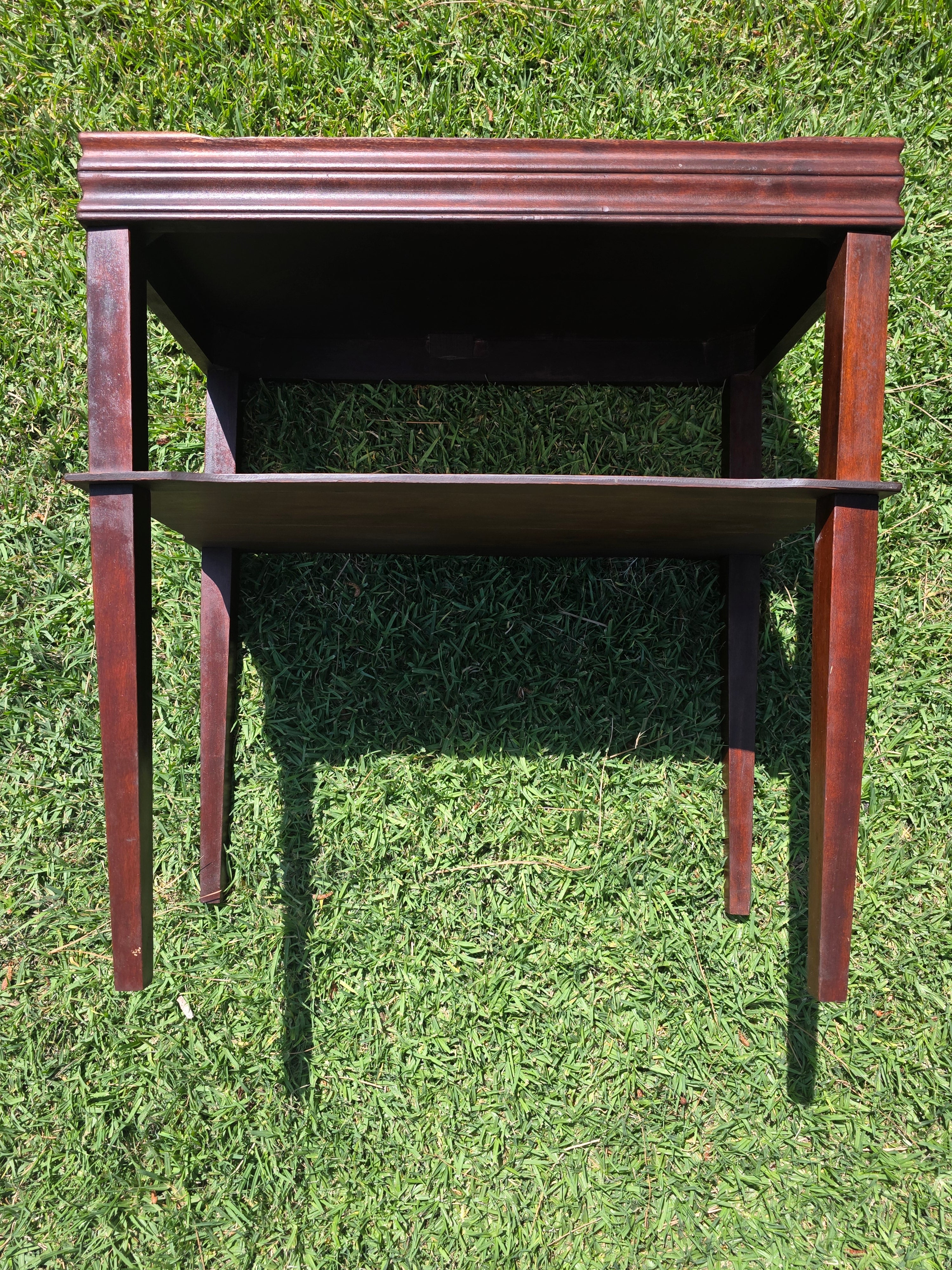 Vintage Mahogany 2-Tier Side Table Nightstand Tray Top Teacart Knockdown Brown