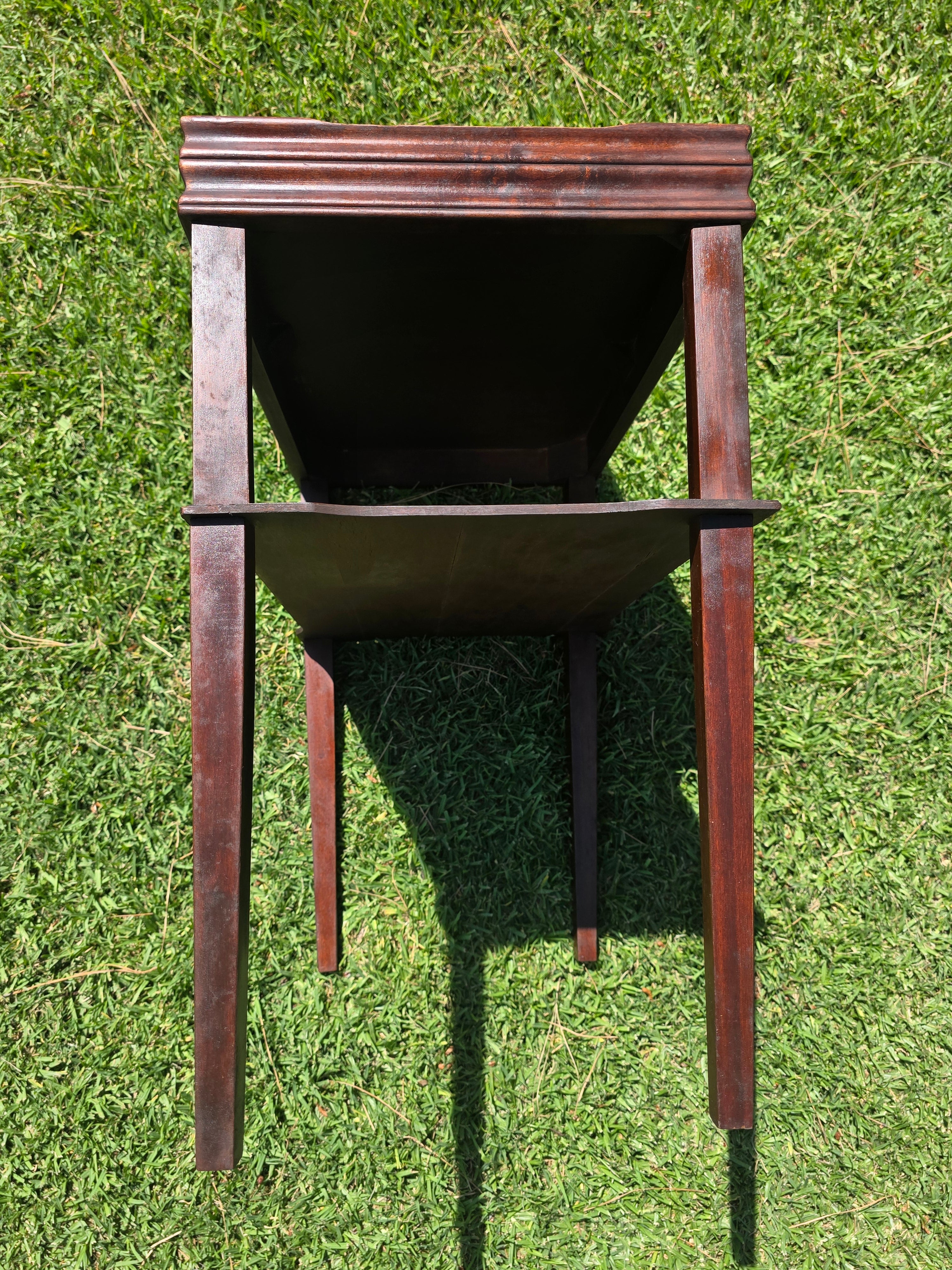 Vintage Mahogany 2-Tier Side Table Nightstand Tray Top Teacart Knockdown Brown