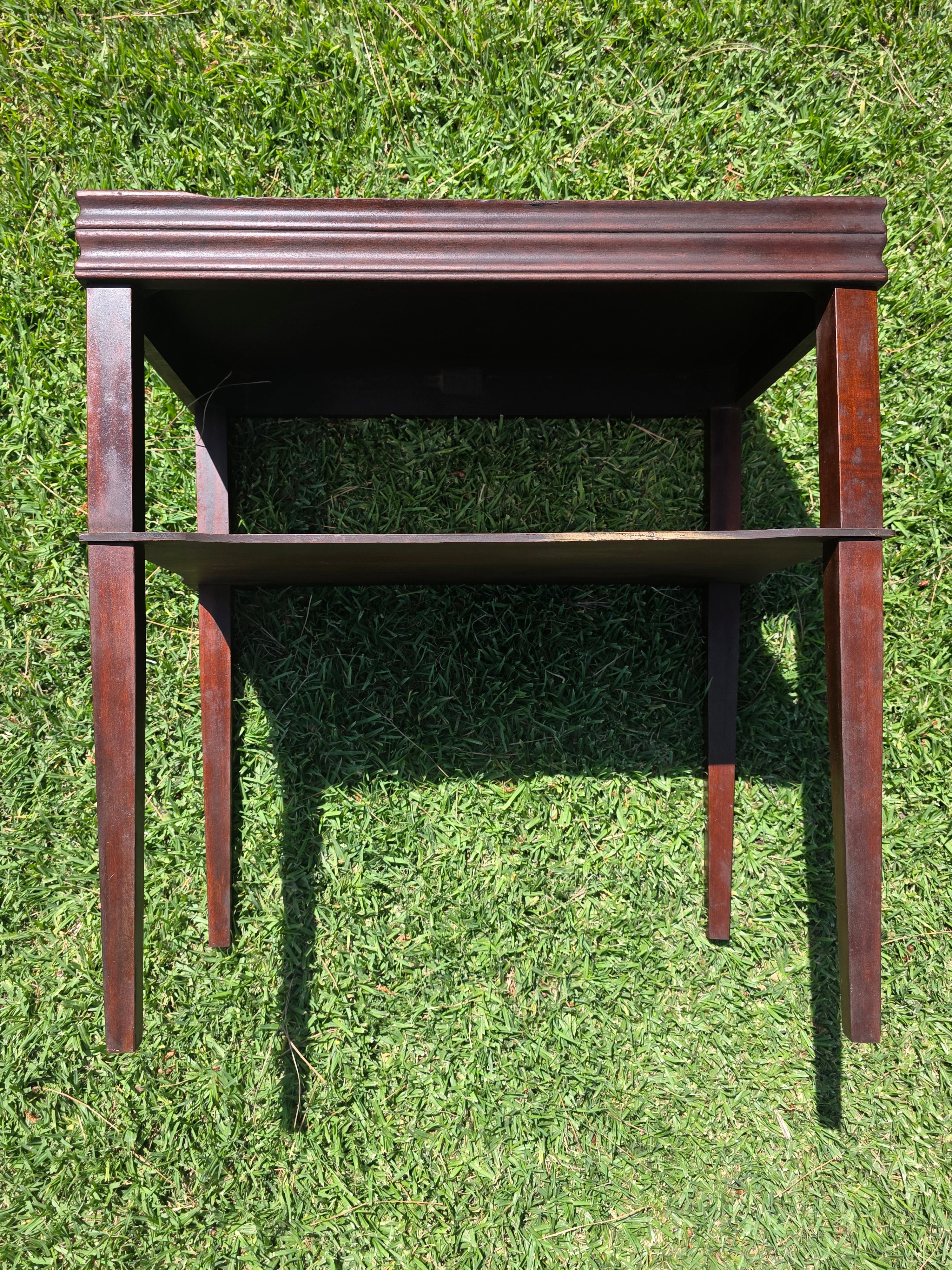 Vintage Mahogany 2-Tier Side Table Nightstand Tray Top Teacart Knockdown Brown