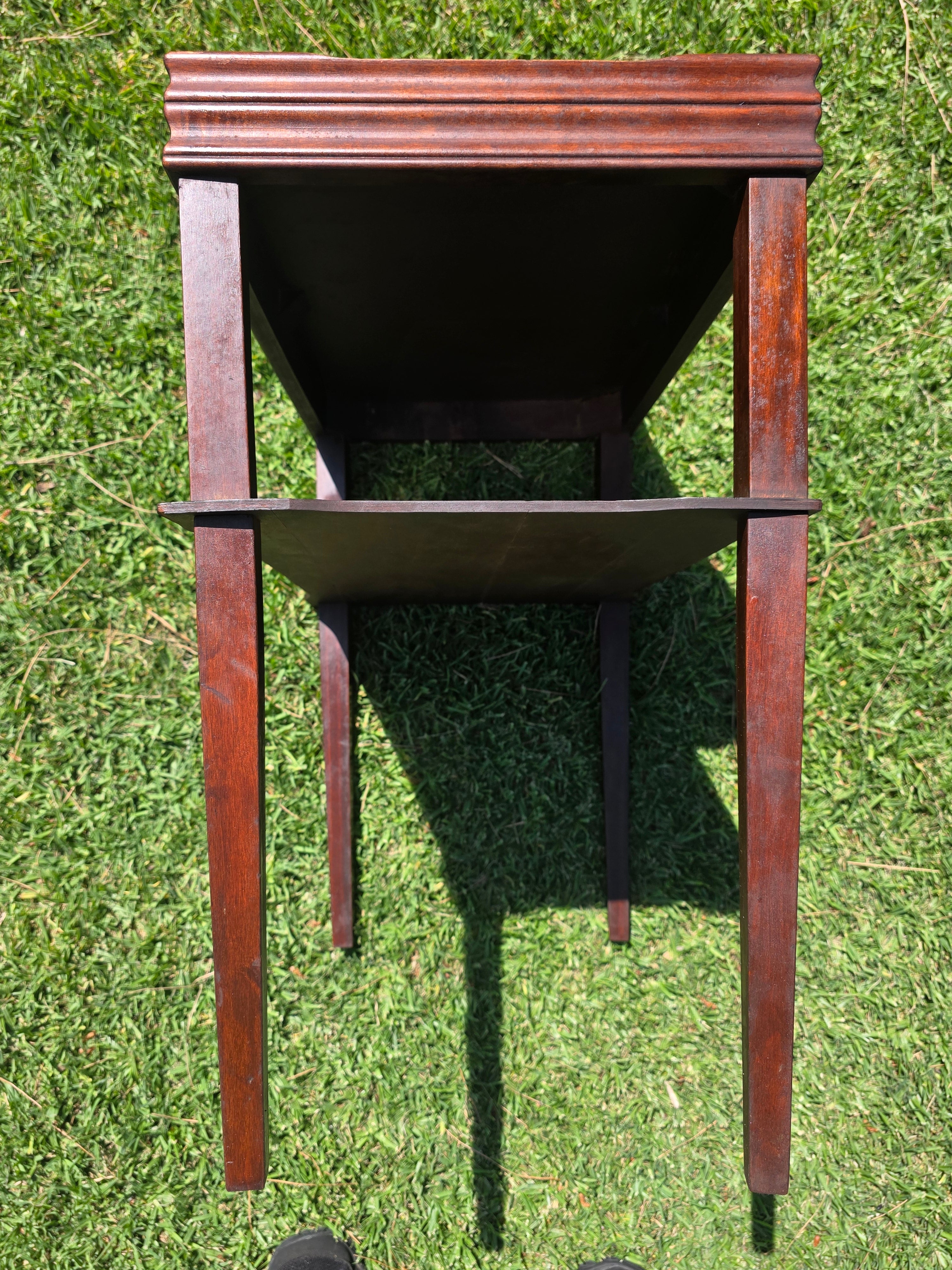 Vintage Mahogany 2-Tier Side Table Nightstand Tray Top Teacart Knockdown Brown