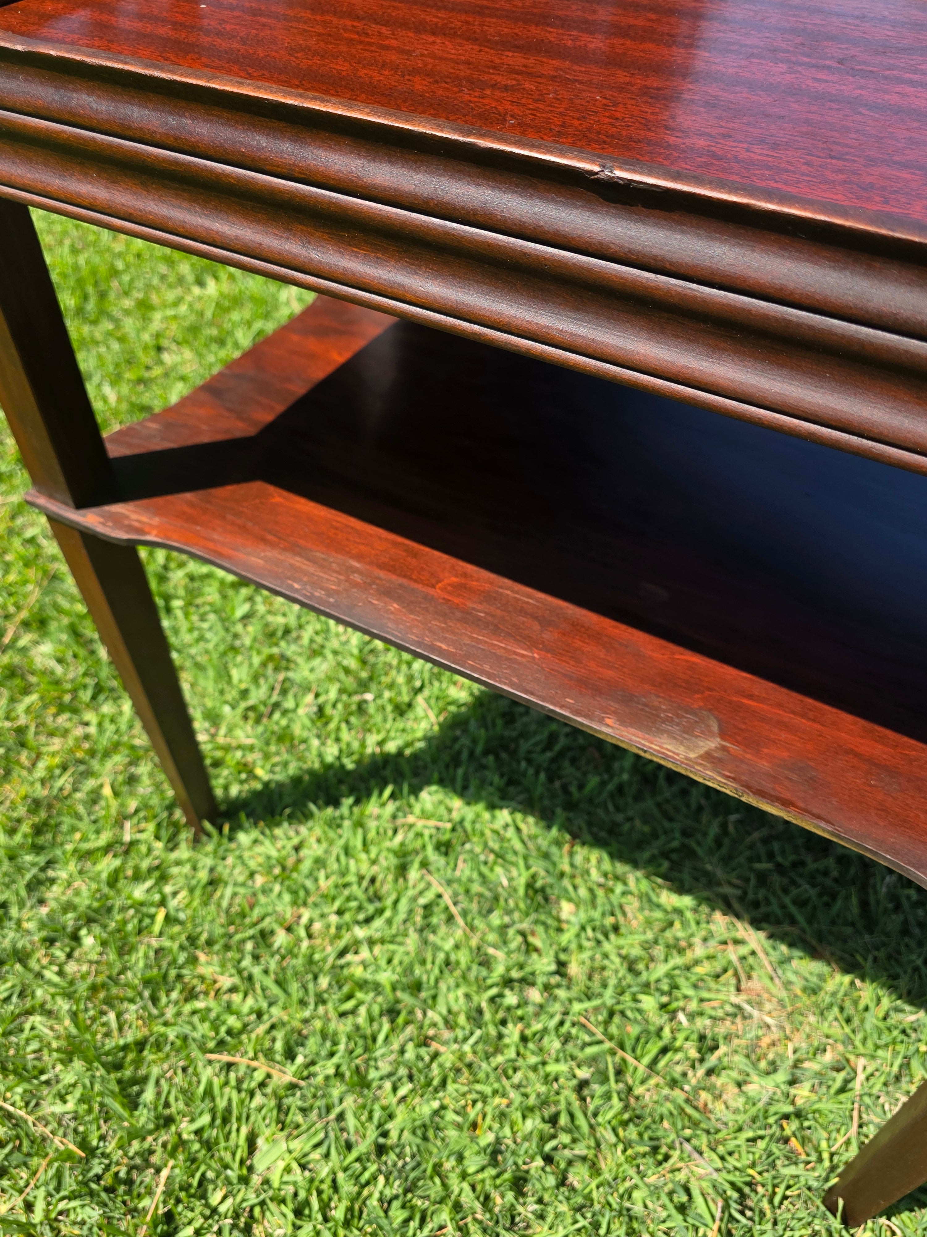Vintage Mahogany 2-Tier Side Table Nightstand Tray Top Teacart Knockdown Brown