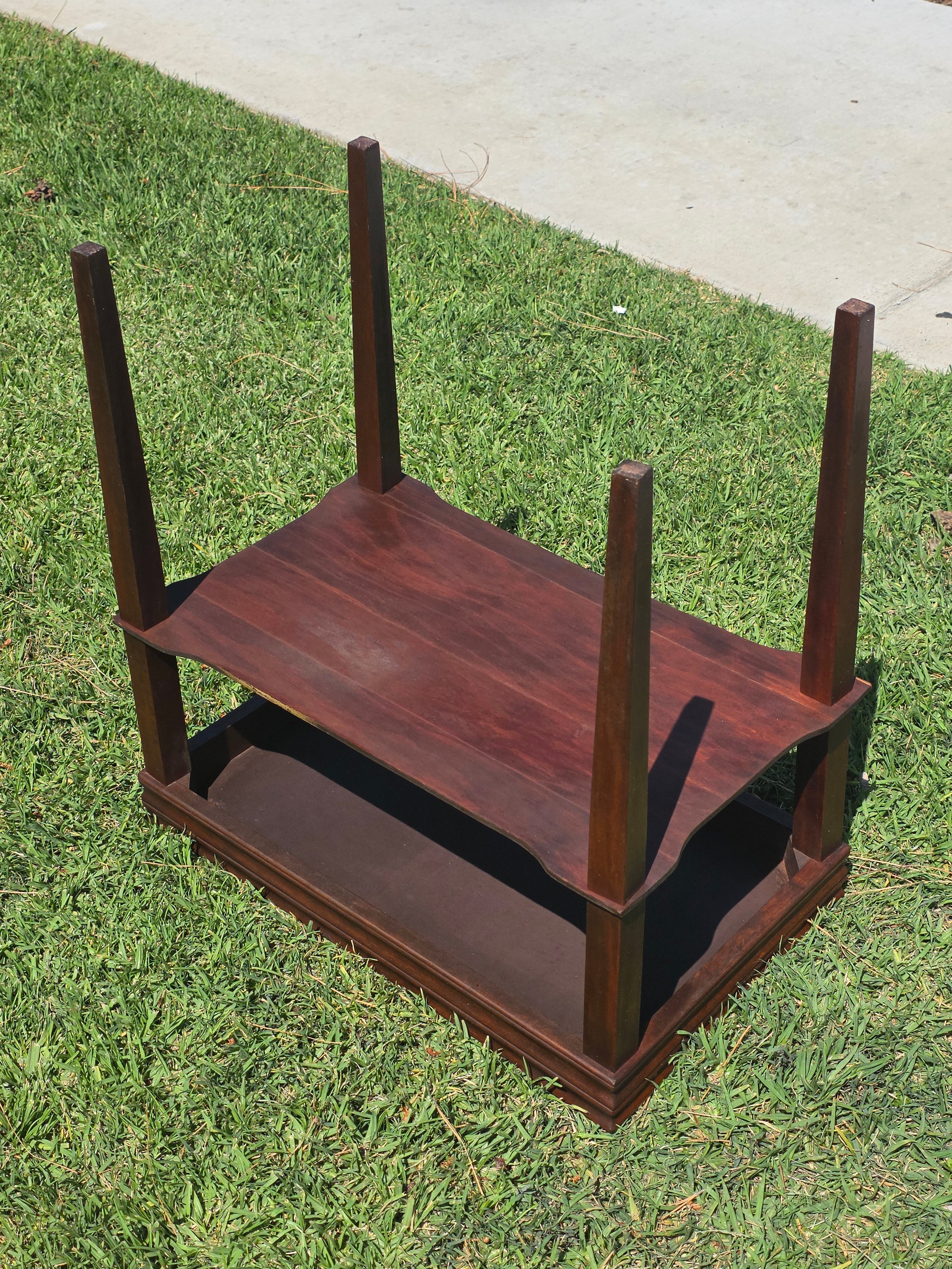 Vintage Mahogany 2-Tier Side Table Nightstand Tray Top Teacart Knockdown Brown