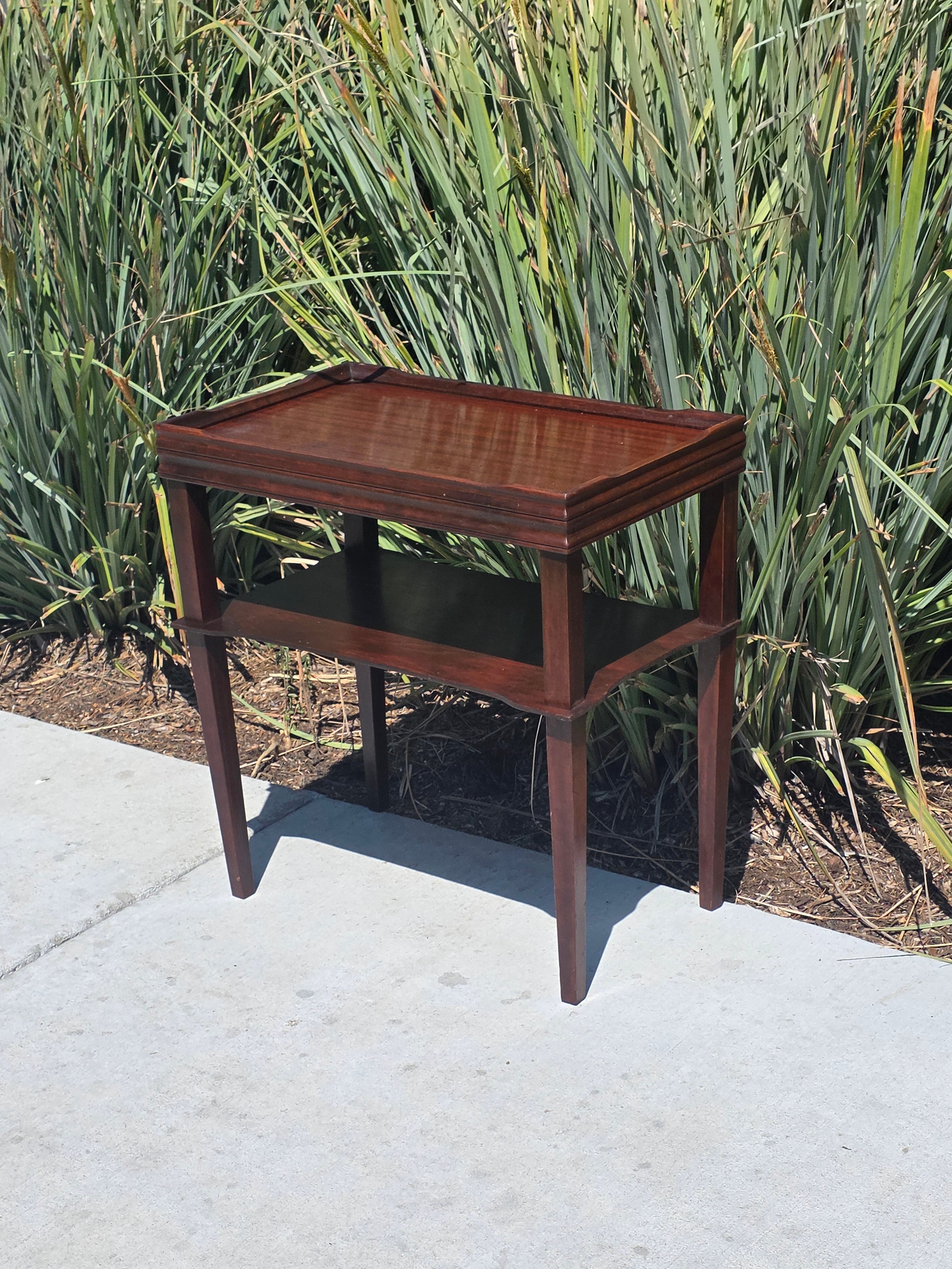 Vintage Mahogany 2-Tier Side Table Nightstand Tray Top Teacart Knockdown Brown