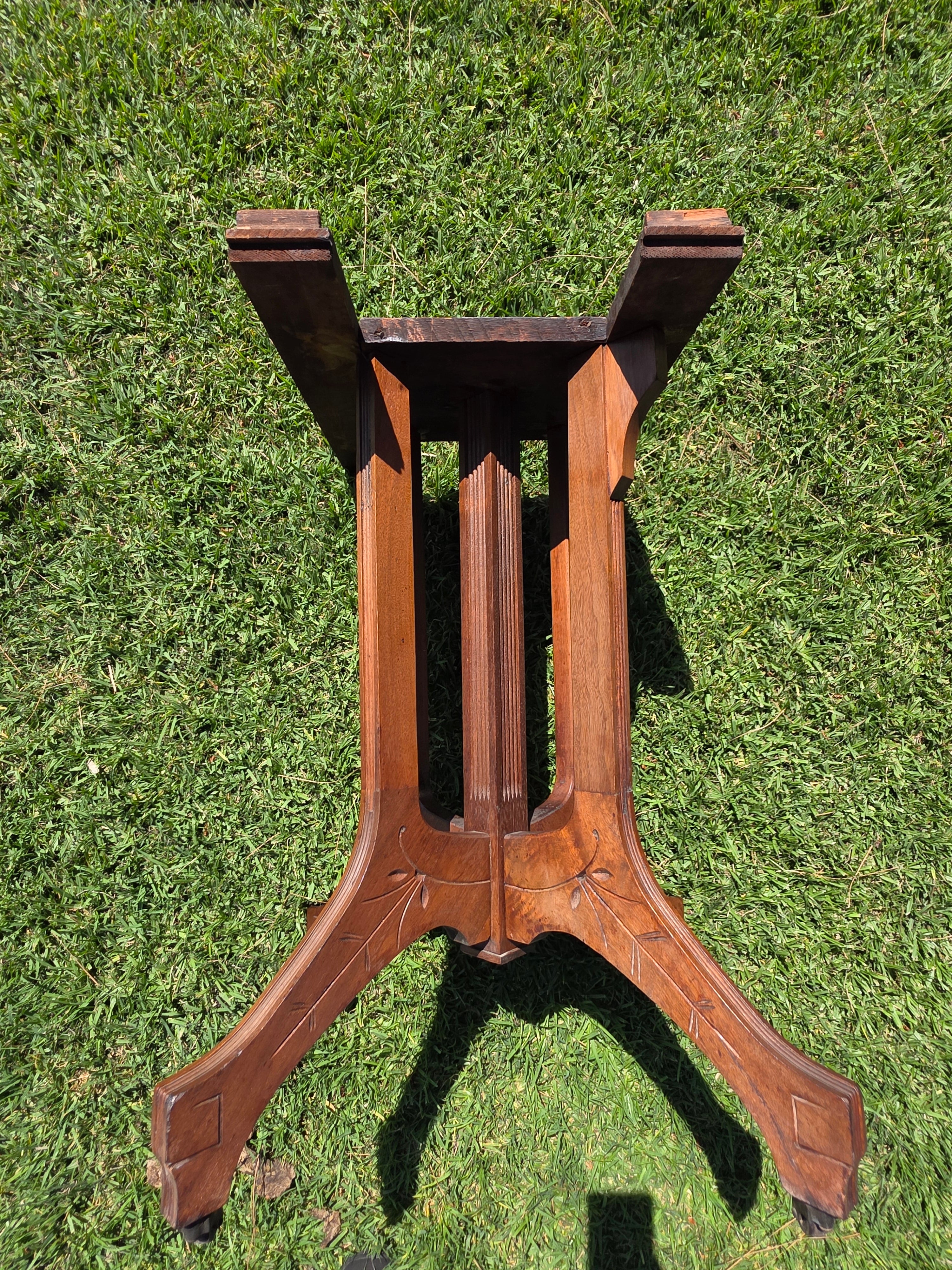 Antique Eastlake Marble Top Side Table Walnut Wood Victorian 19th C Lamp Stand