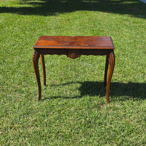Vintage French Queen Anne Console Table Wood Accent Inlay Cabriole Leg 26" Small