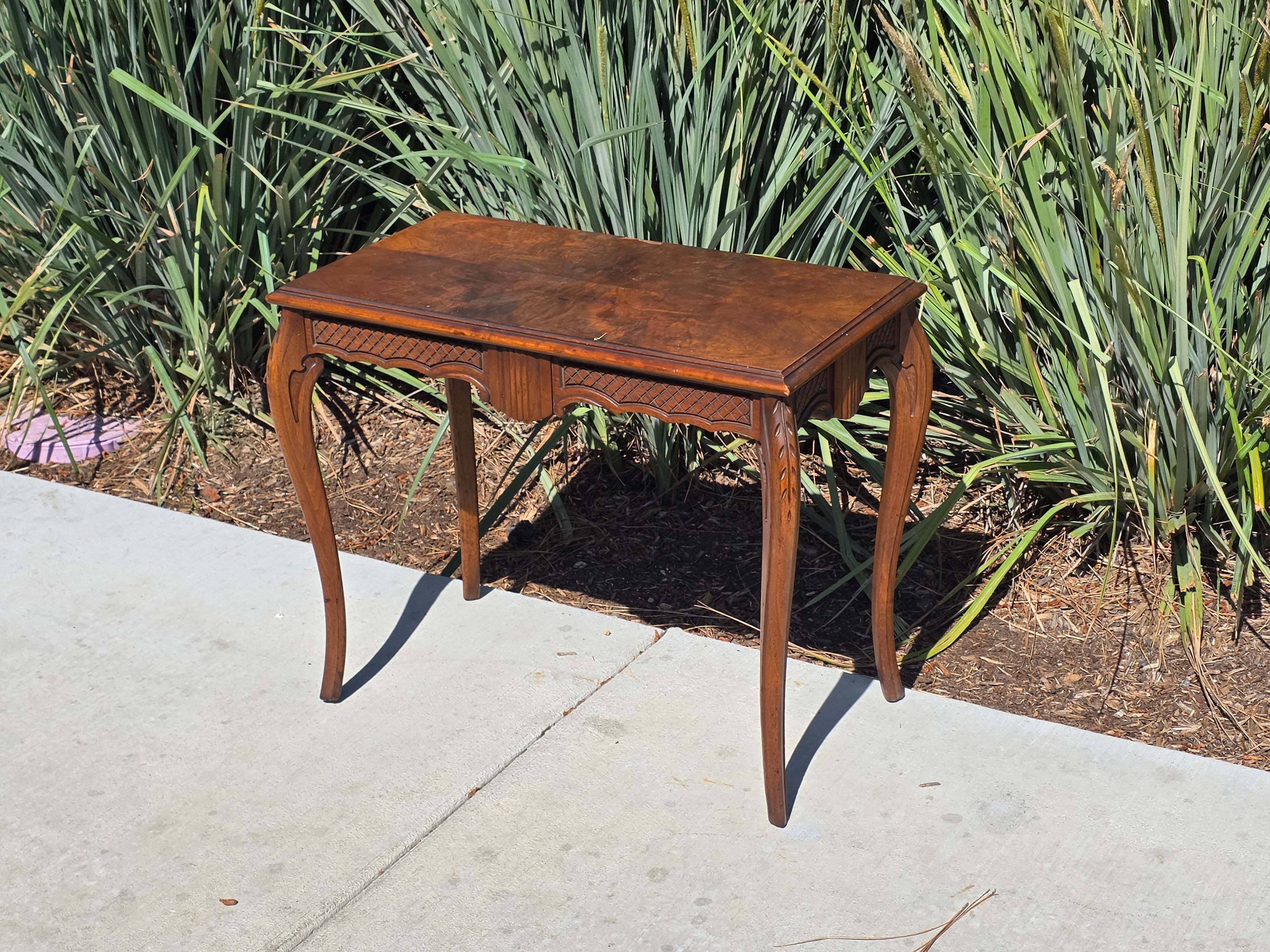 Vintage French Queen Anne Console Table Wood Accent Inlay Cabriole Leg 26" Small