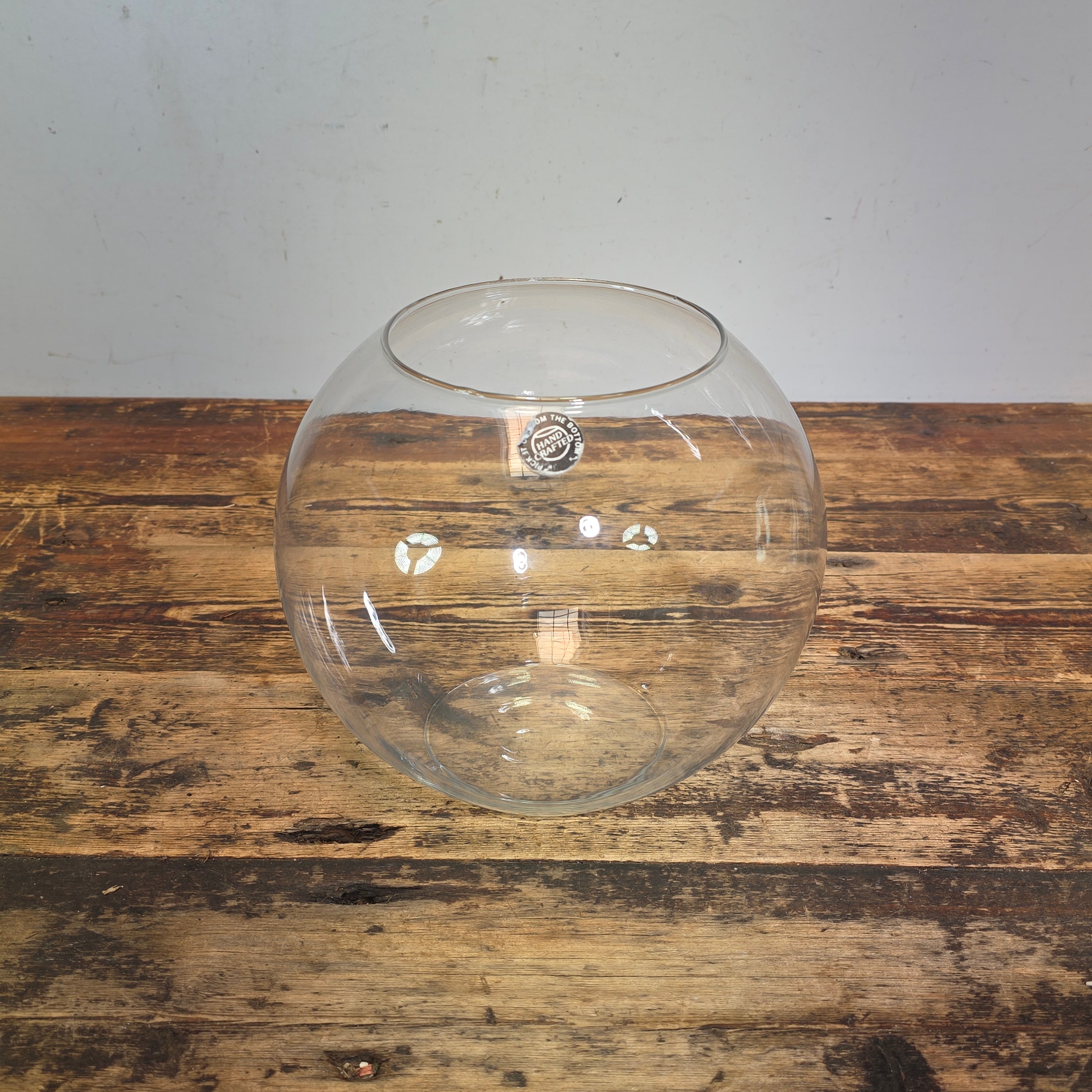 Vintage Hand Blown Glass Fish Bowl Bubble Vase Terrarium Handcrafted Clear 9"