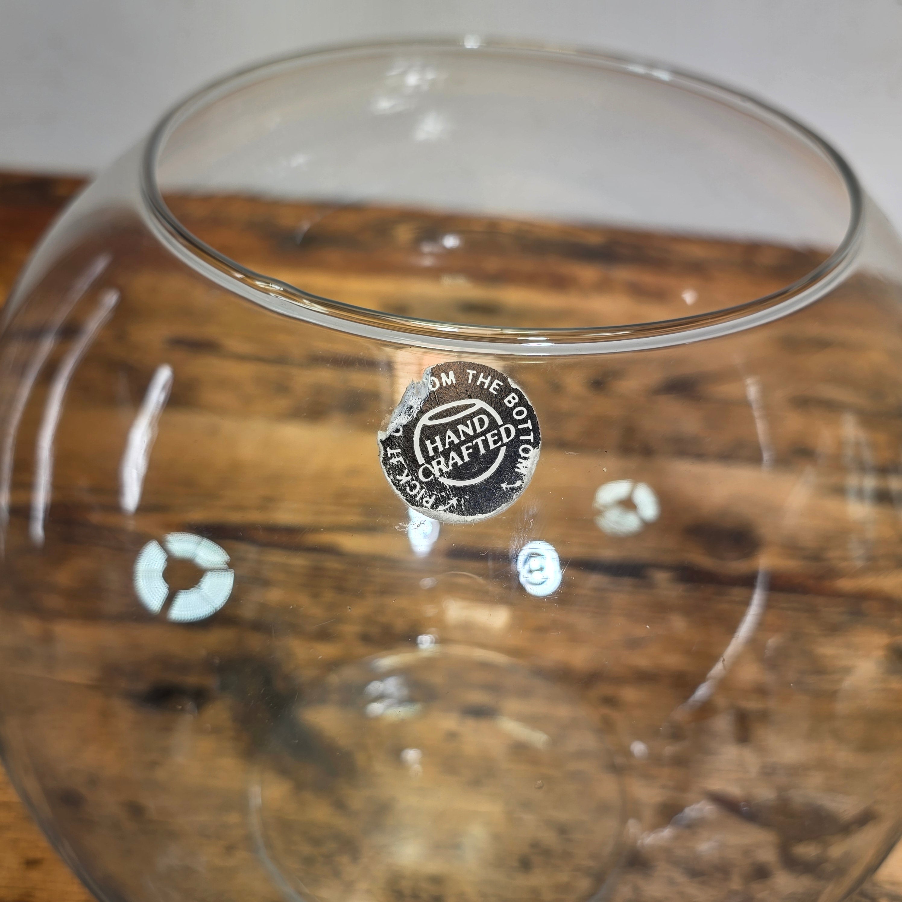 Vintage Hand Blown Glass Fish Bowl Bubble Vase Terrarium Handcrafted Clear 9"