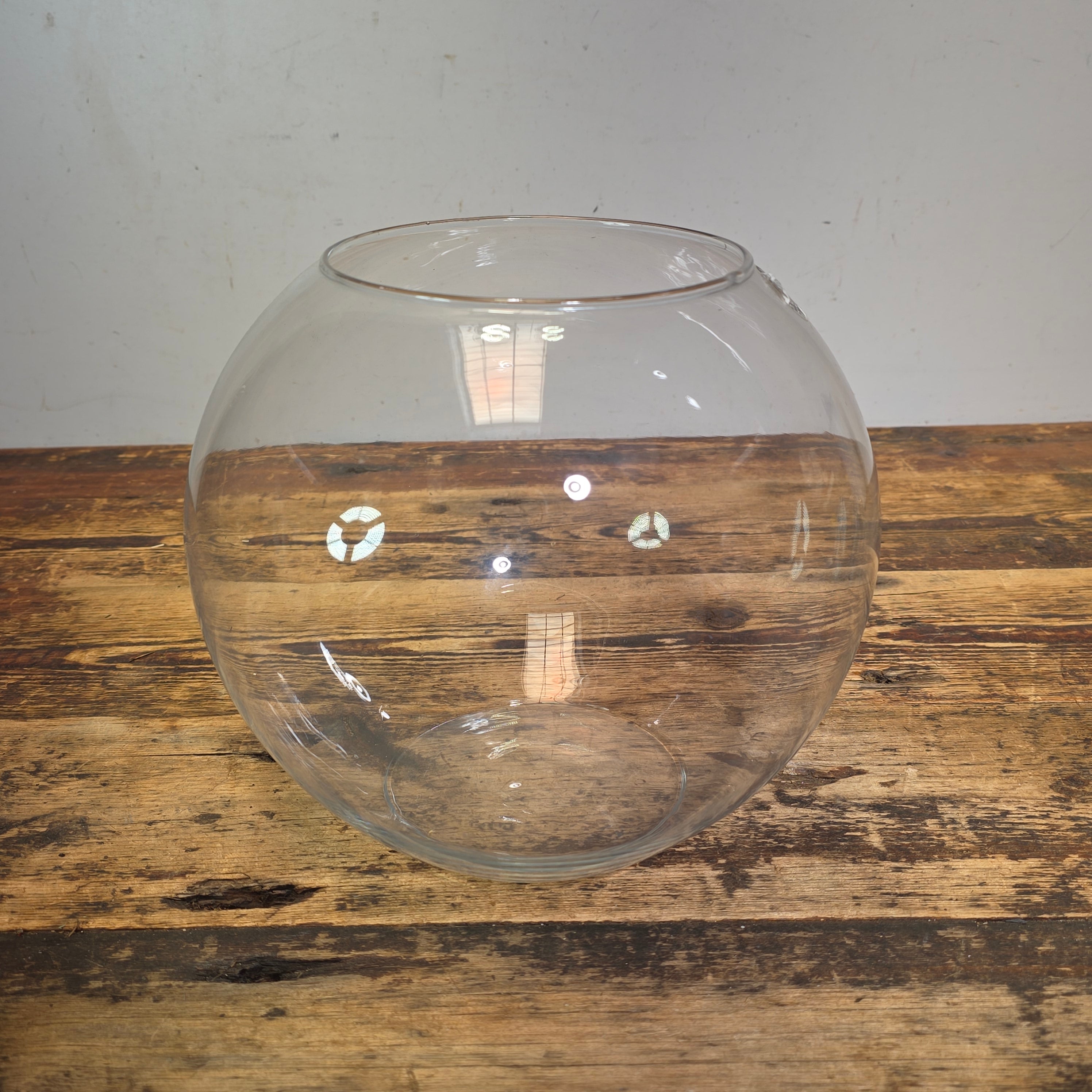 Vintage Hand Blown Glass Fish Bowl Bubble Vase Terrarium Handcrafted Clear 9"