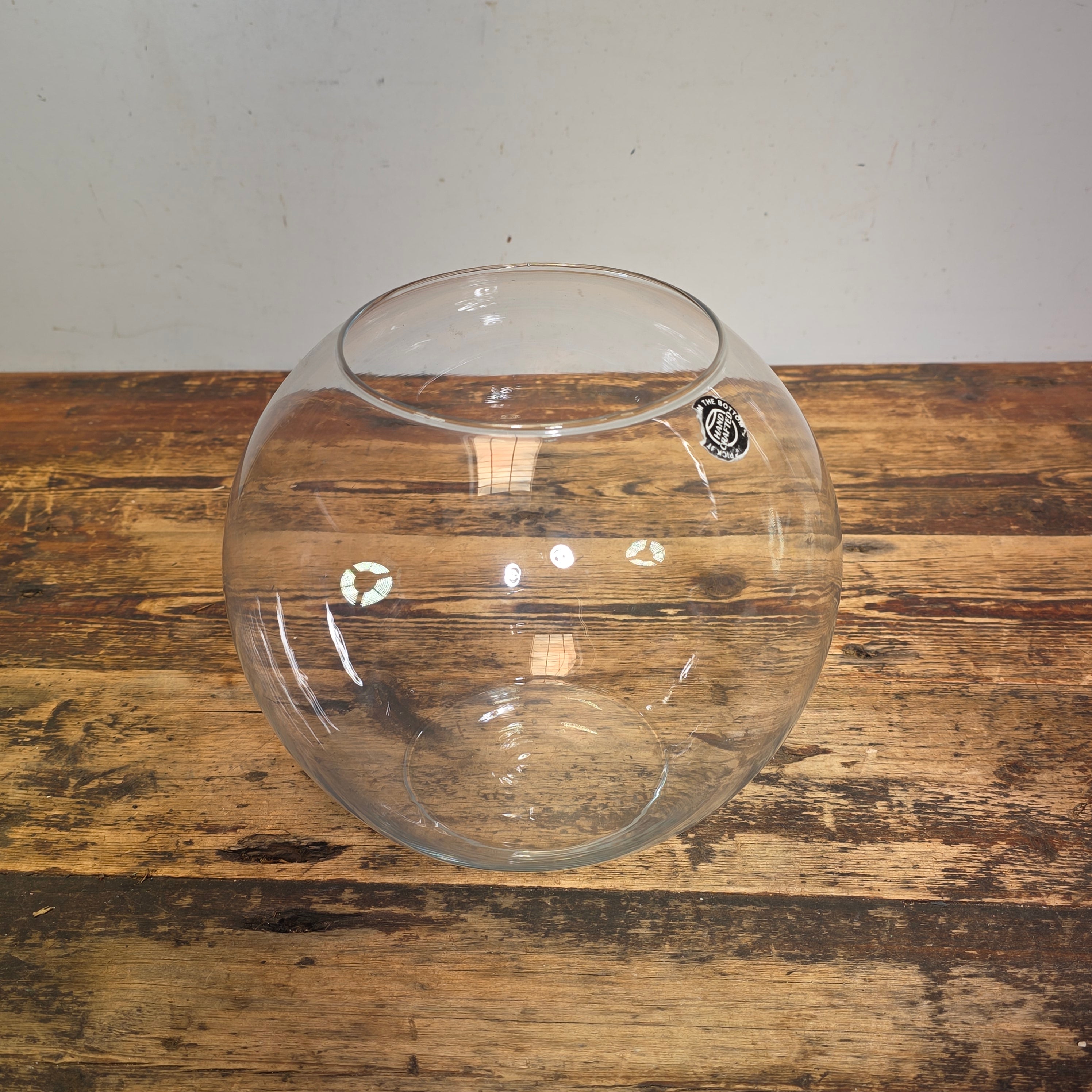 Vintage Hand Blown Glass Fish Bowl Bubble Vase Terrarium Handcrafted Clear 9"