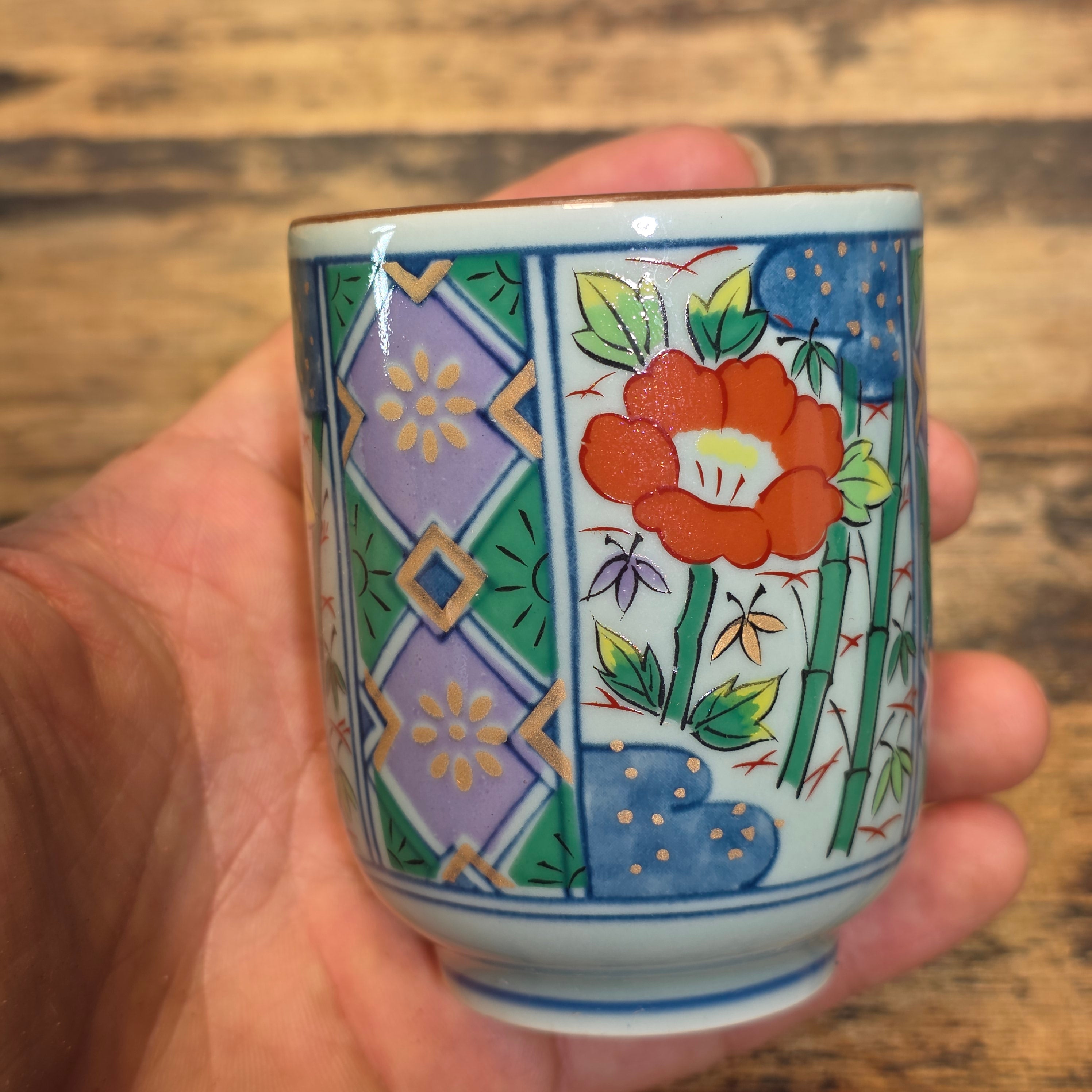 Arita Ware Nishou Kiln Tea Cups Set of 5 Somenishiki Imari Porcelain Japan 5oz