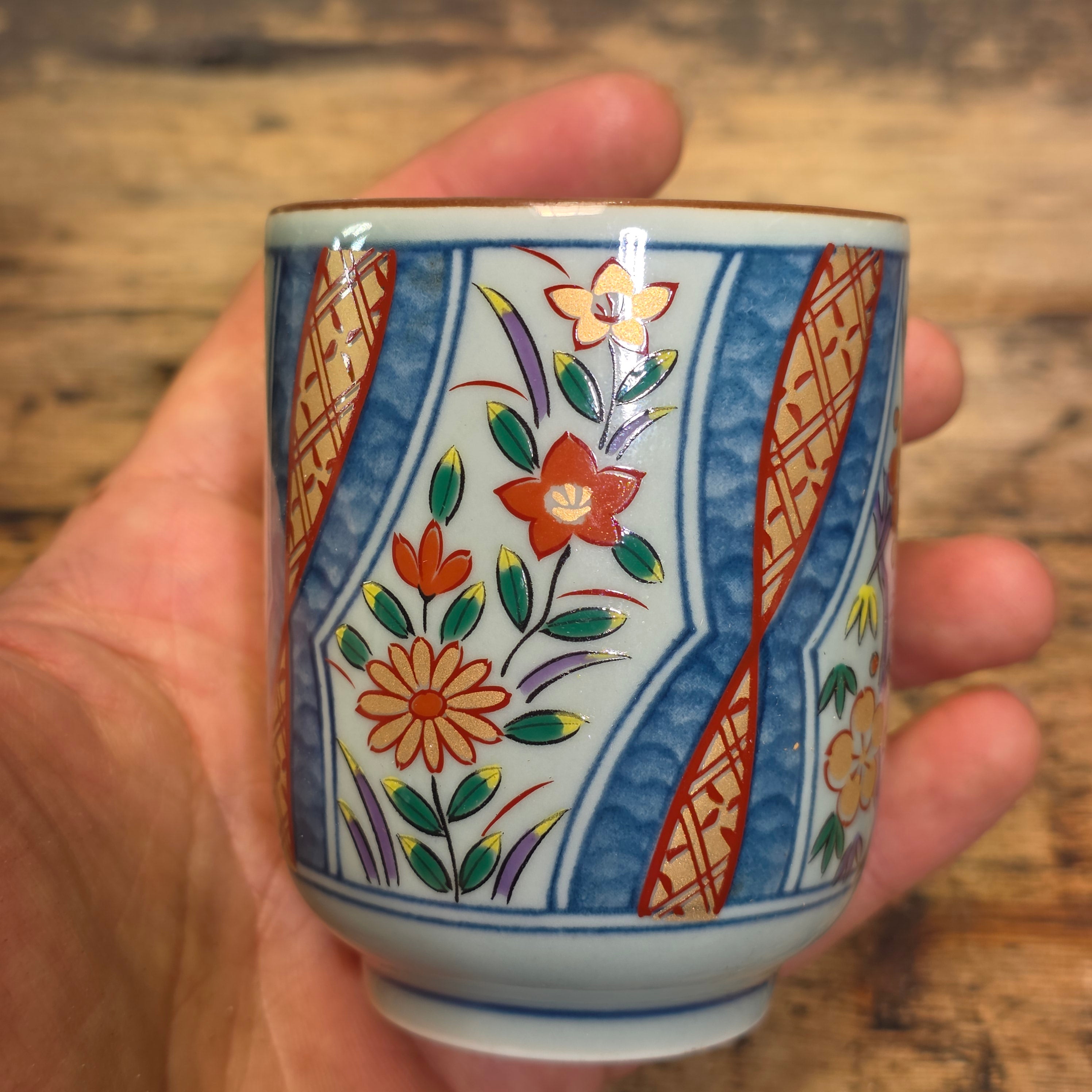 Arita Ware Nishou Kiln Tea Cups Set of 5 Somenishiki Imari Porcelain Japan 5oz