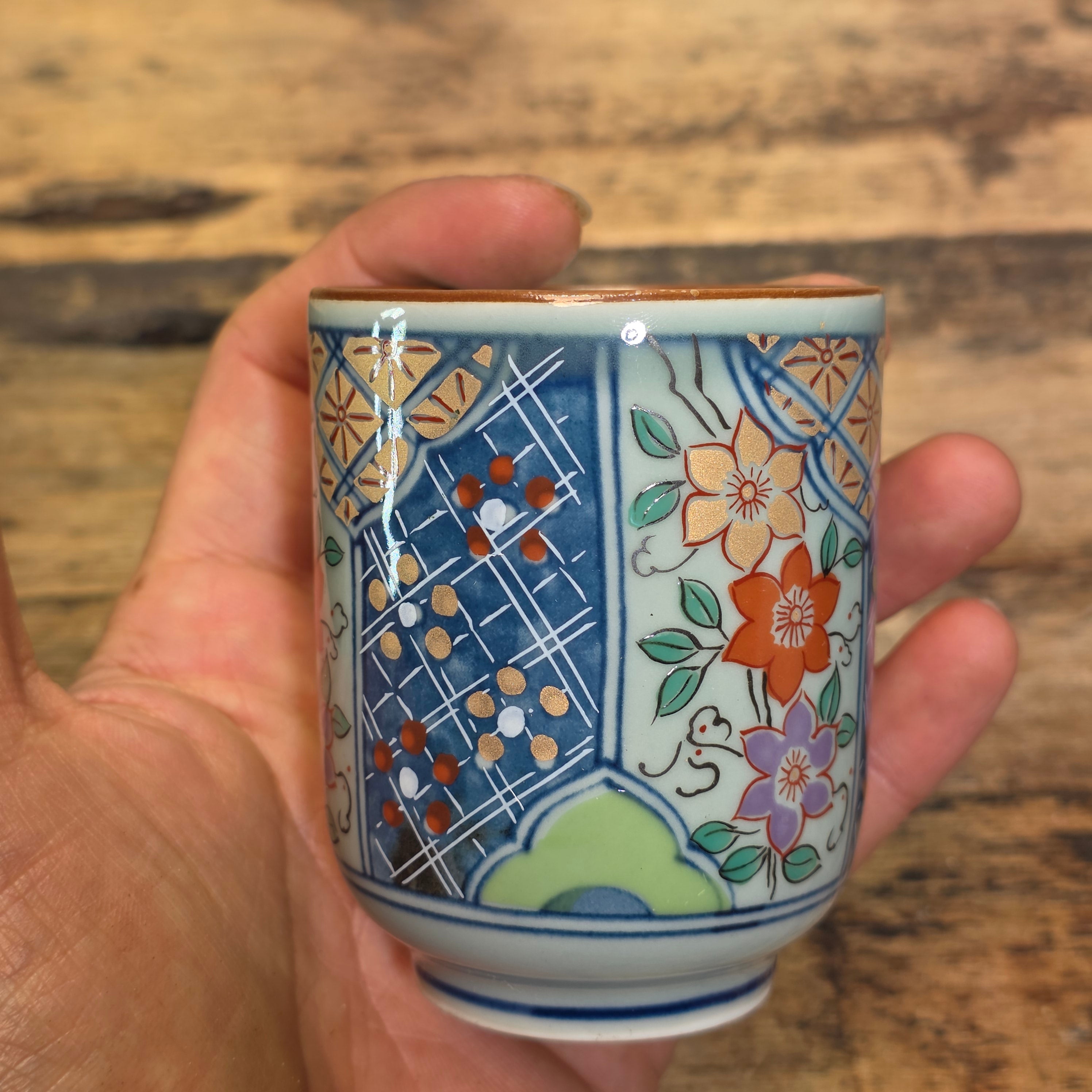 Arita Ware Nishou Kiln Tea Cups Set of 5 Somenishiki Imari Porcelain Japan 5oz