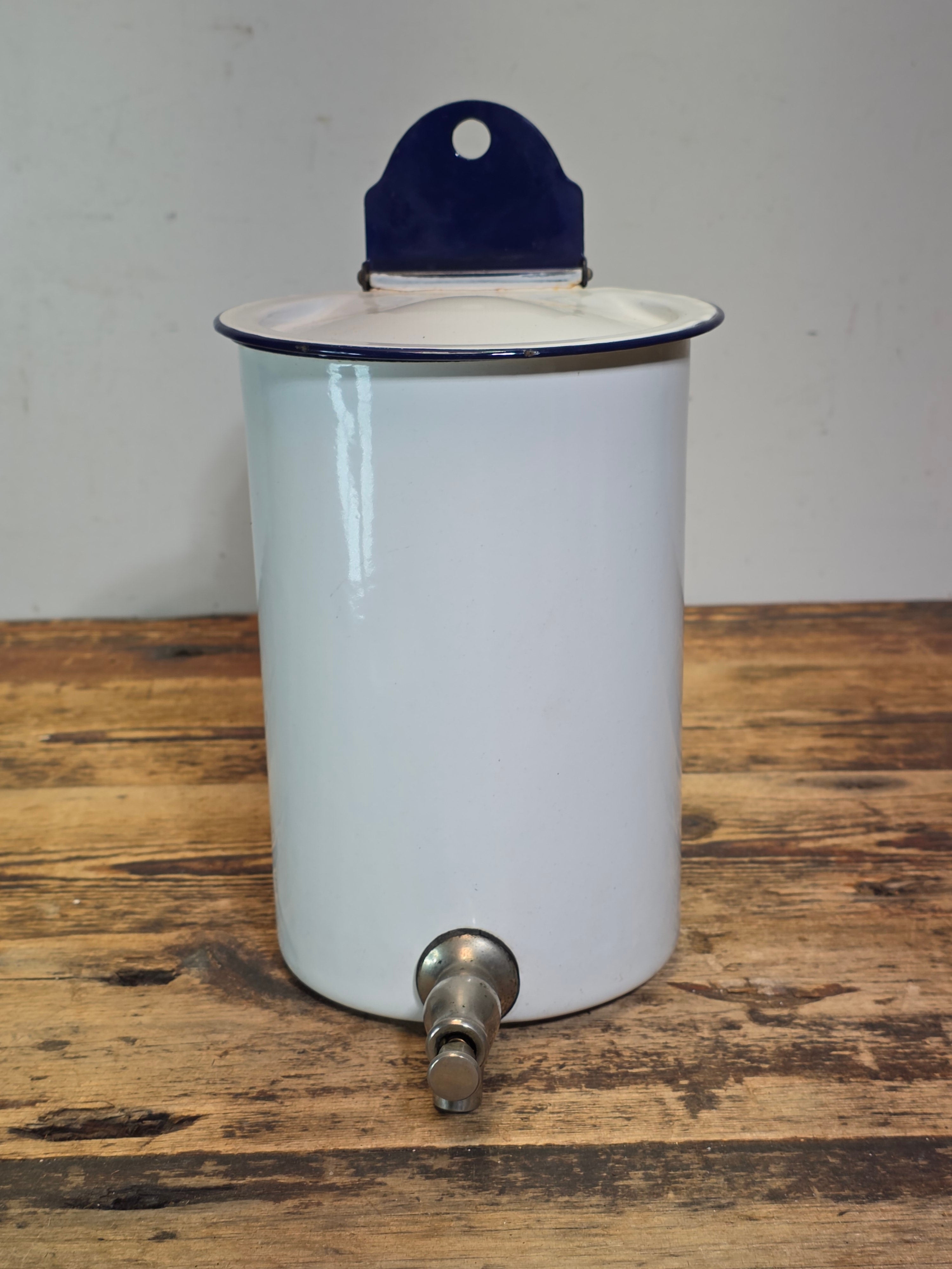 Vintage French Enamel Lavabo Water Dispenser Fountain Tank Wall Hanging (Leaks)