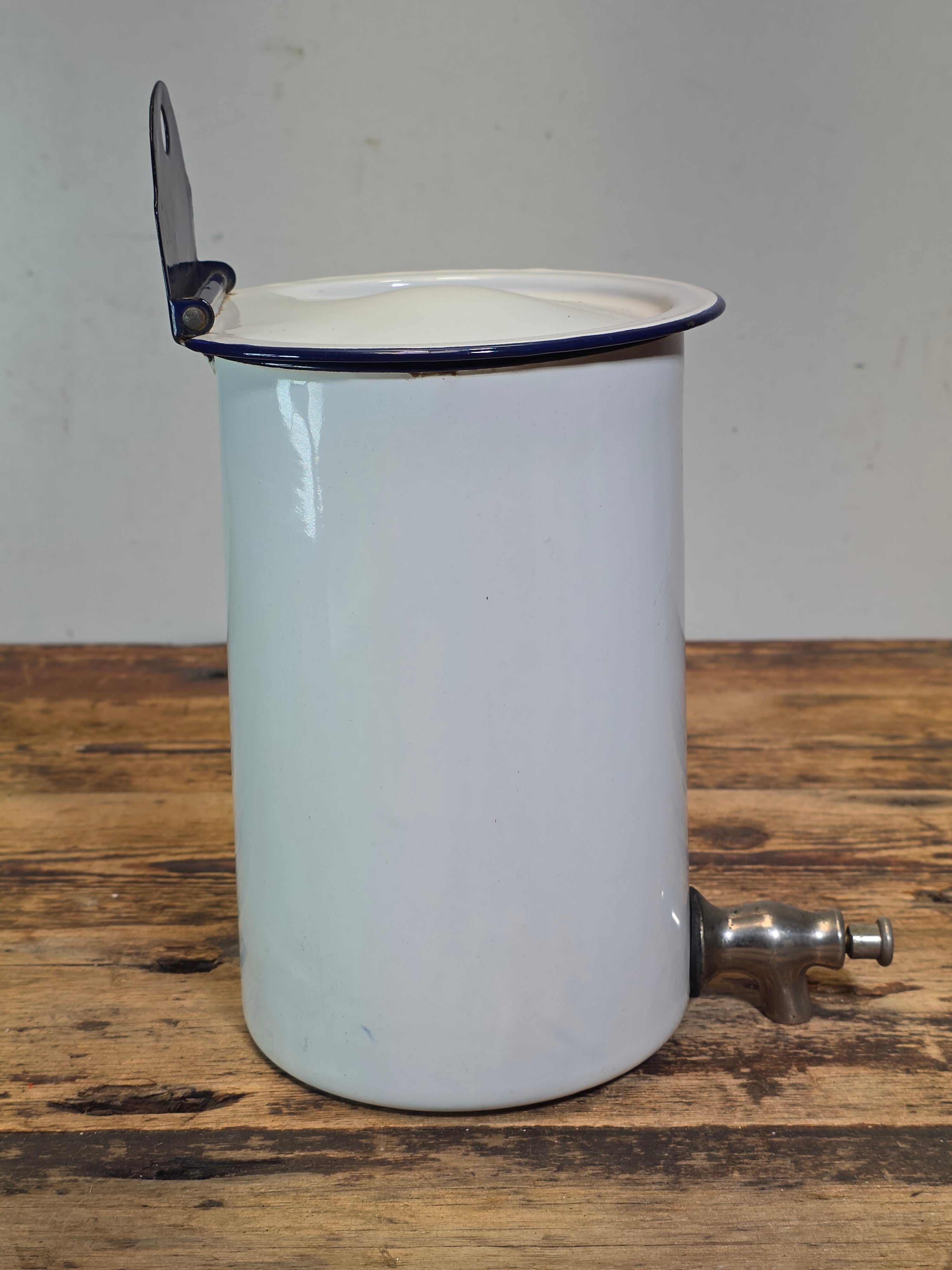 Vintage French Enamel Lavabo Water Dispenser Fountain Tank Wall Hanging (Leaks)