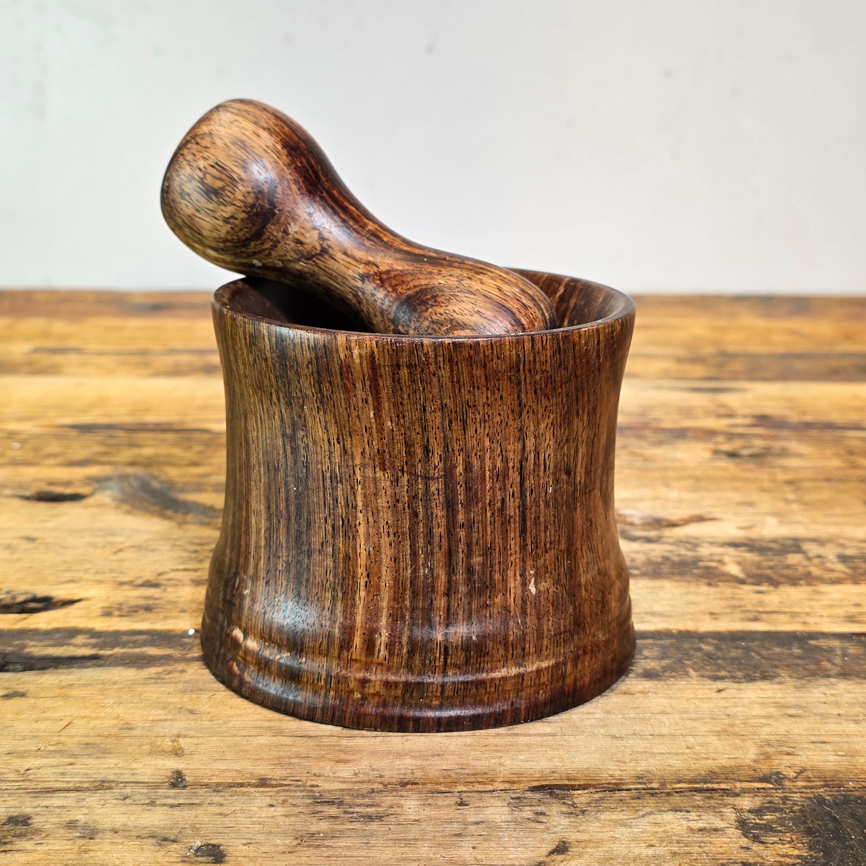 Vintage Wood Mortar & Pestle Set Signed JR Farmhouse Primitive Herb Grinder 4.5"