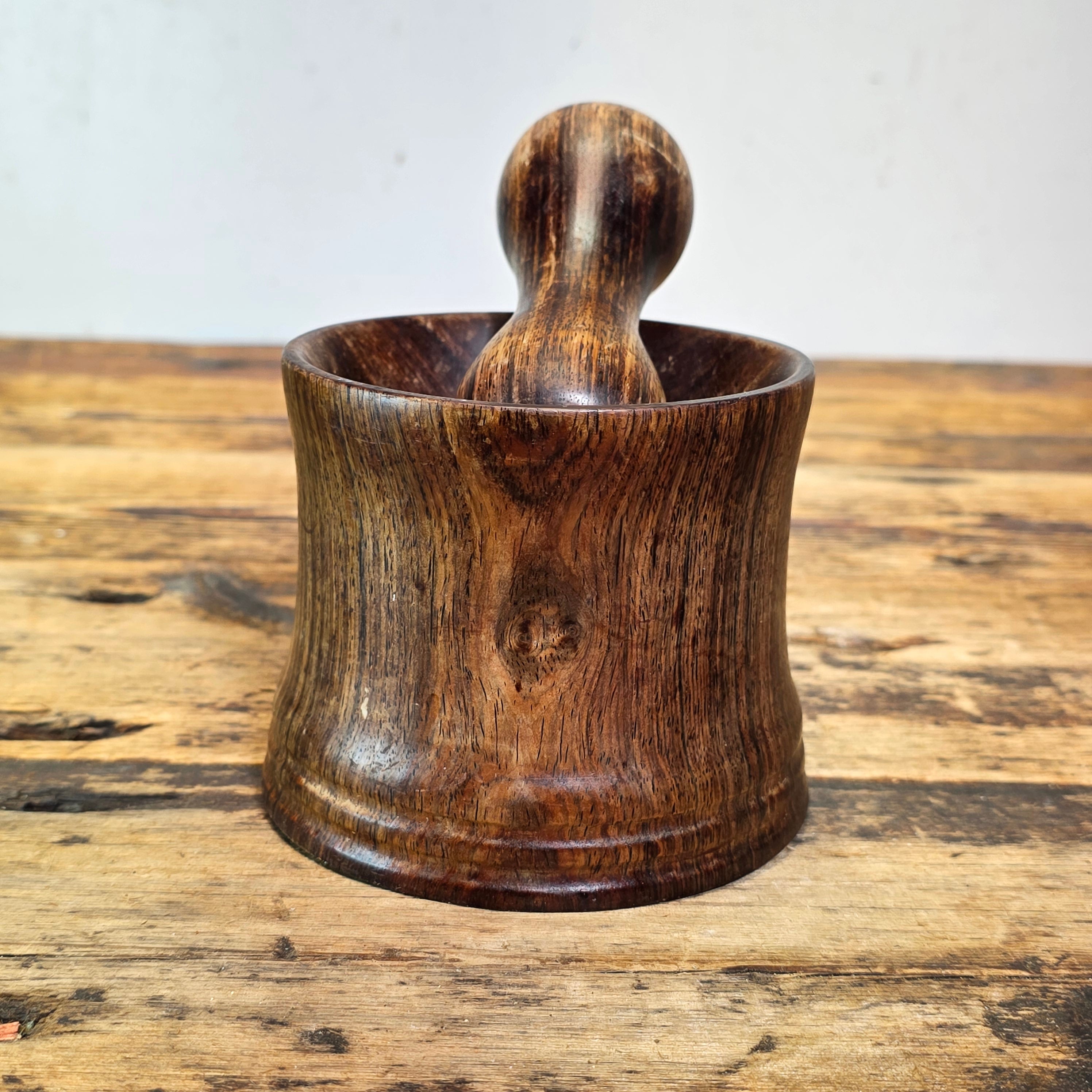 Vintage Wood Mortar & Pestle Set Signed JR Farmhouse Primitive Herb Grinder 4.5"