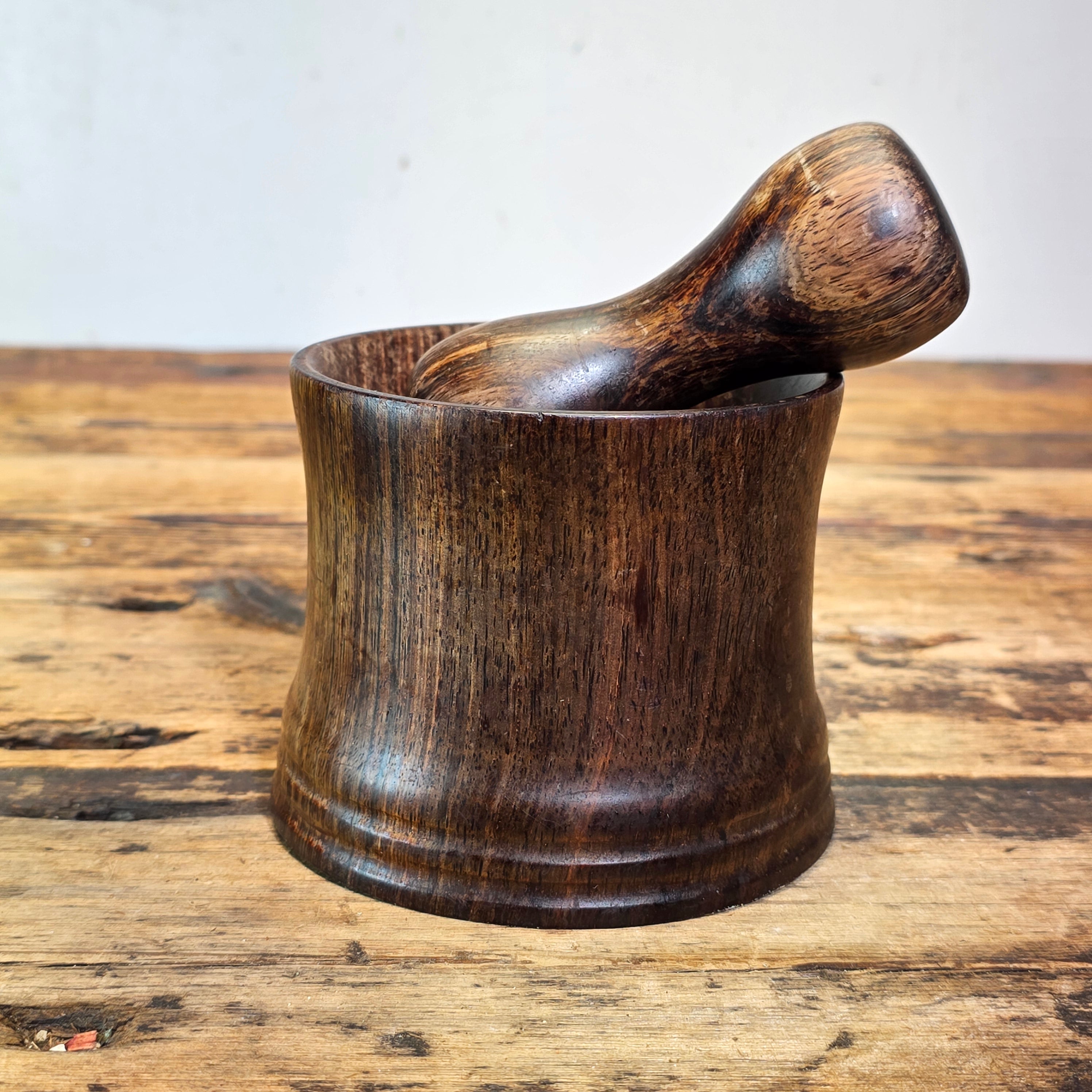 Vintage Wood Mortar & Pestle Set Signed JR Farmhouse Primitive Herb Grinder 4.5"