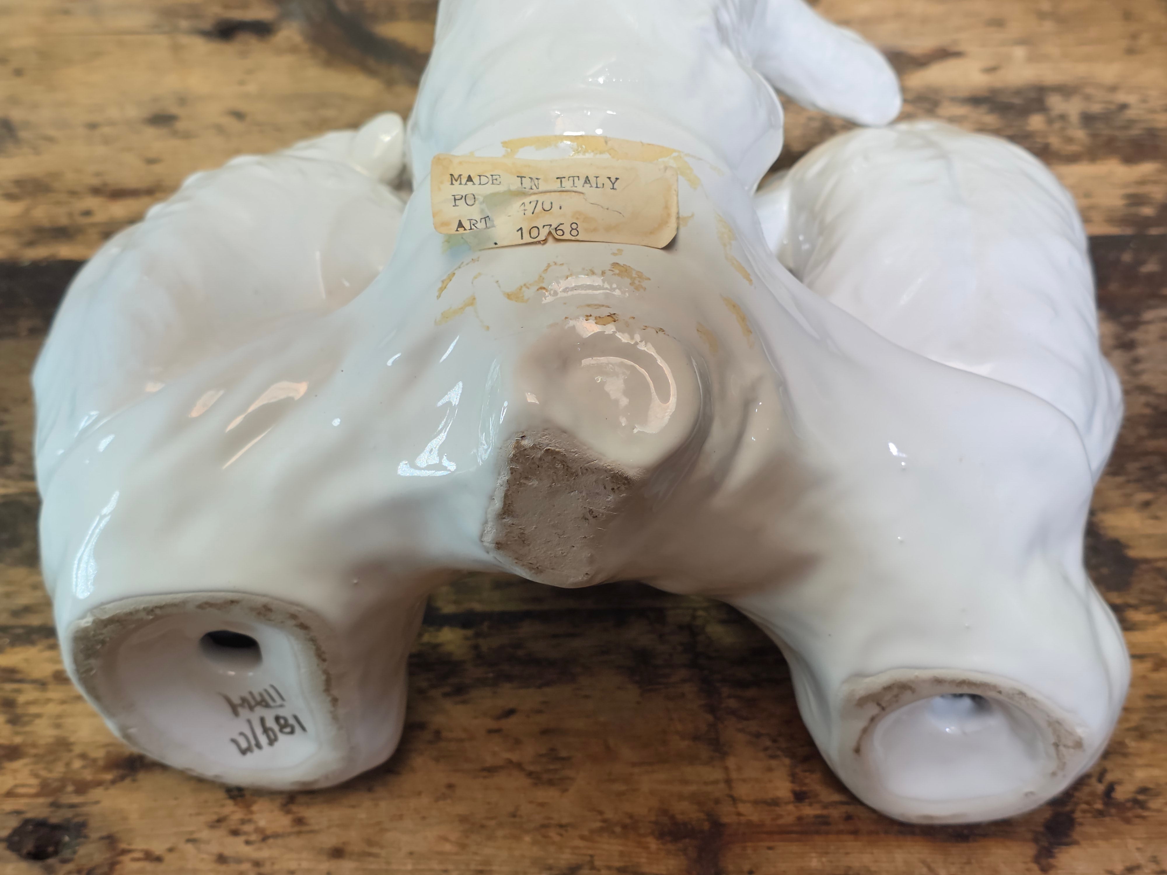 Vintage Italy White Ceramic Three Wise Monkeys Statue Hollywood Regency MCM