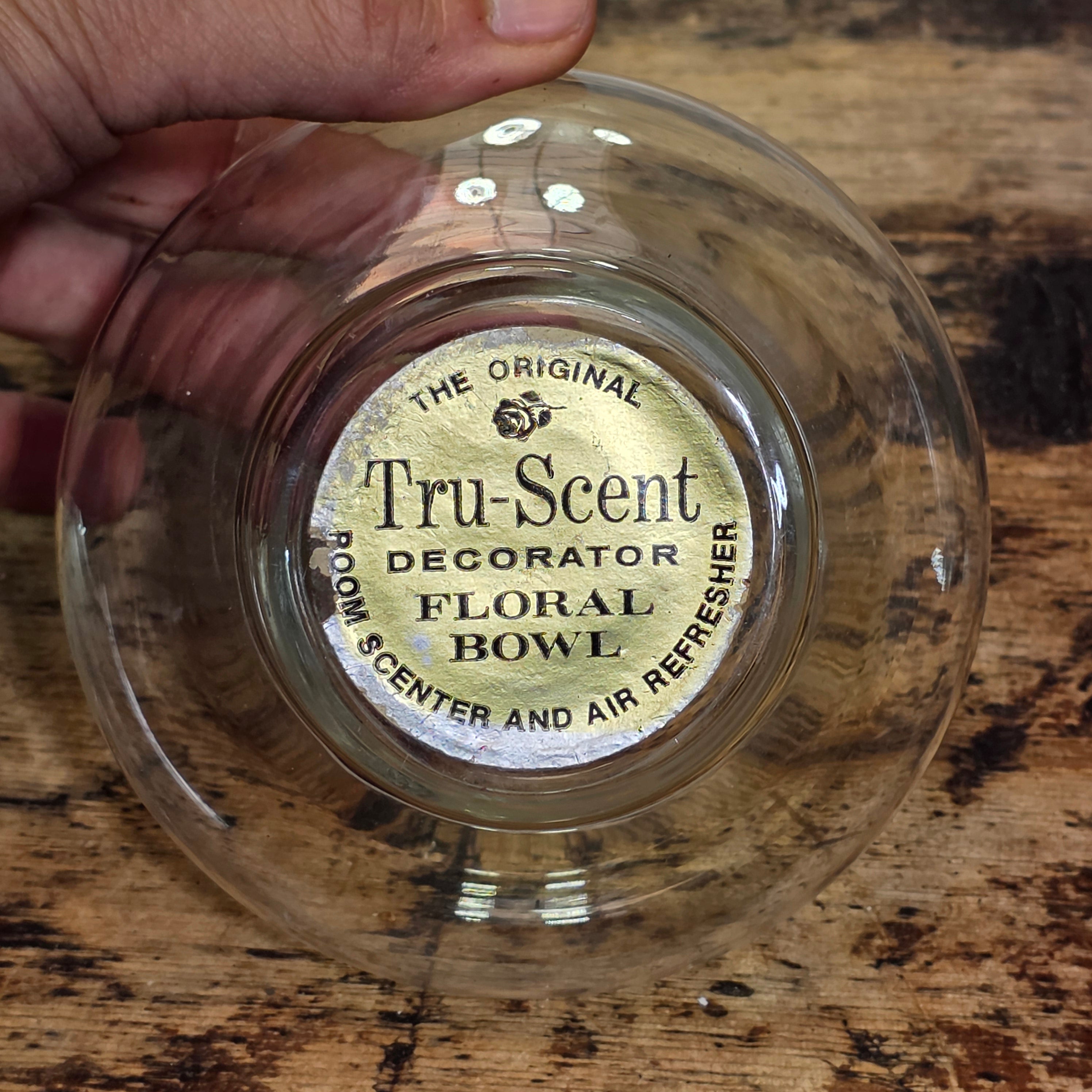 Vintage Tru Scent Glass Floral Bowl Jar Potpourri Candy Dish Apothecary Lid 5"