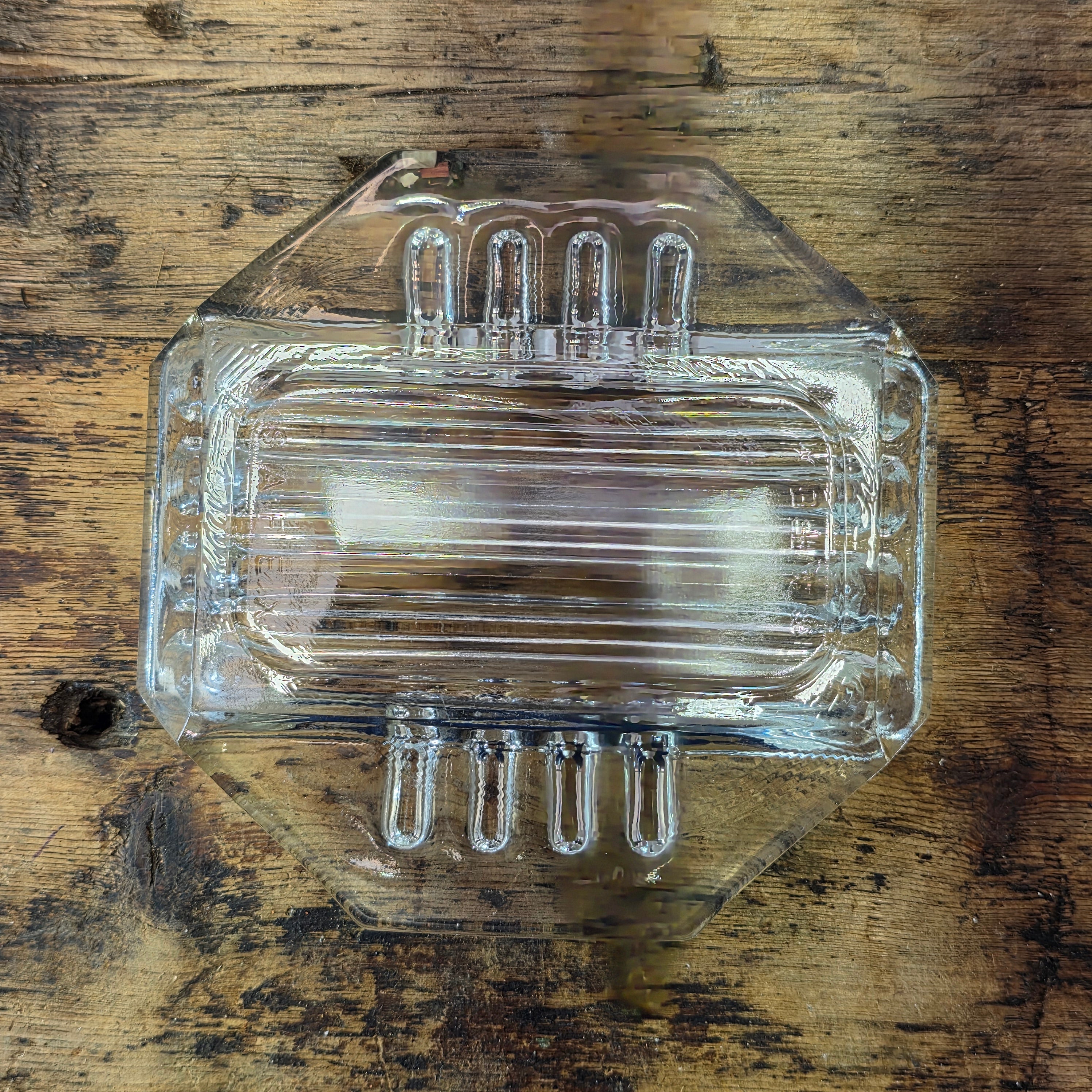 Vintage Safex Clear Glass Ashtray Octagon Mid Century Modern Art Deco 5" Heavy